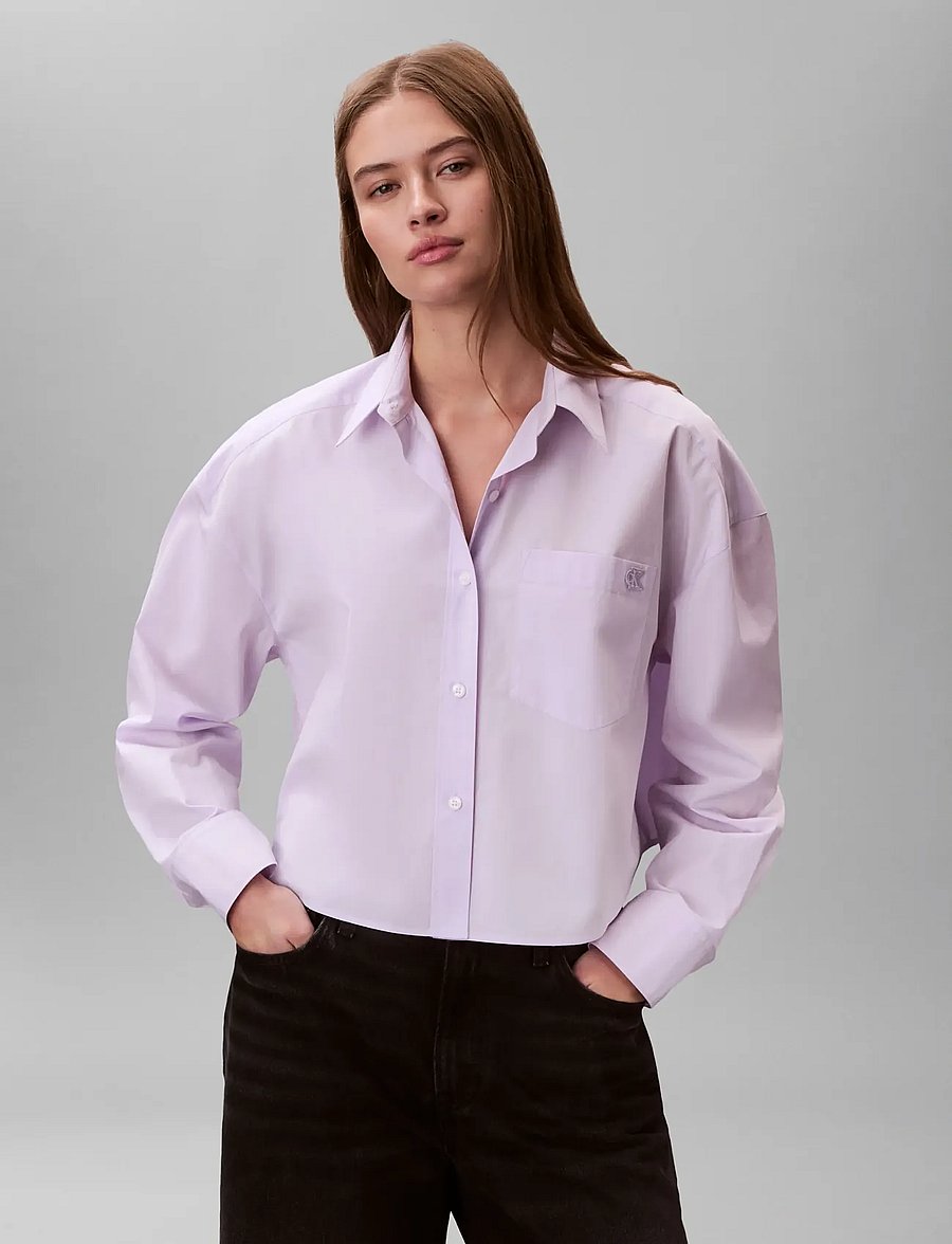 Calvin Klein Jeans - COTTON POPLIN CROPPED SHIRT - langärmlige hemden - island lilac - 3