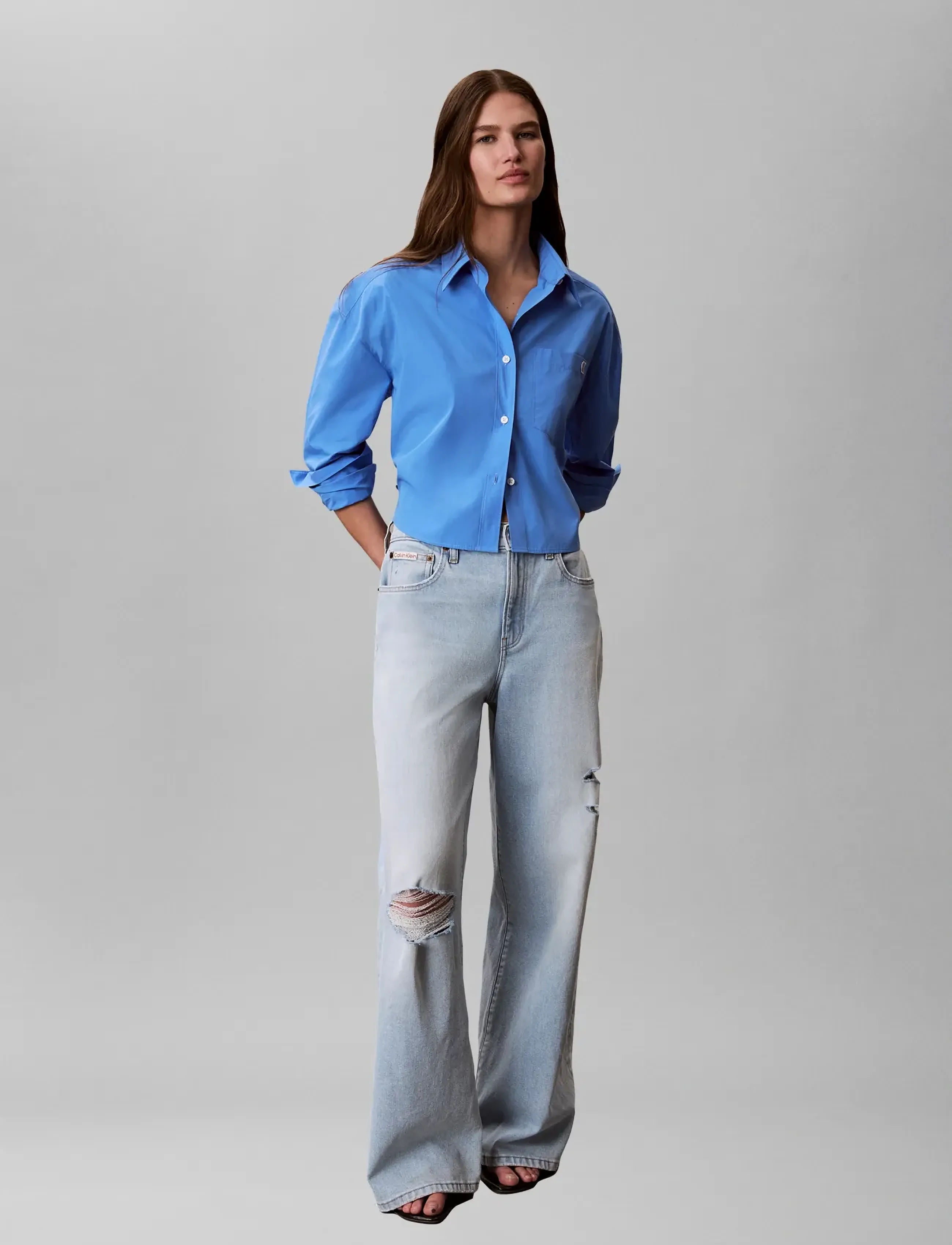 Calvin Klein Jeans - COTTON POPLIN CROPPED SHIRT - langermede skjorter - marina - 5