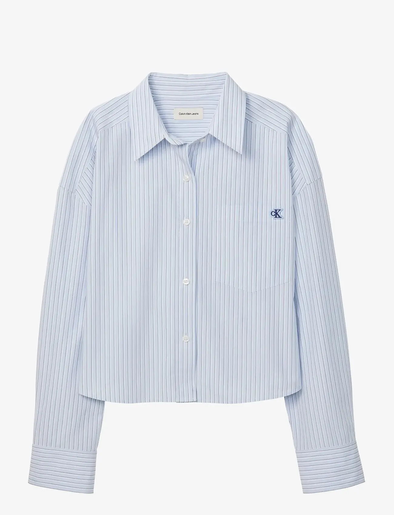 Calvin Klein Jeans - YARNDYE COTTON POPLIN CROPPED SH - pikkade varrukatega särgid - breezy blue three color refined str - 1