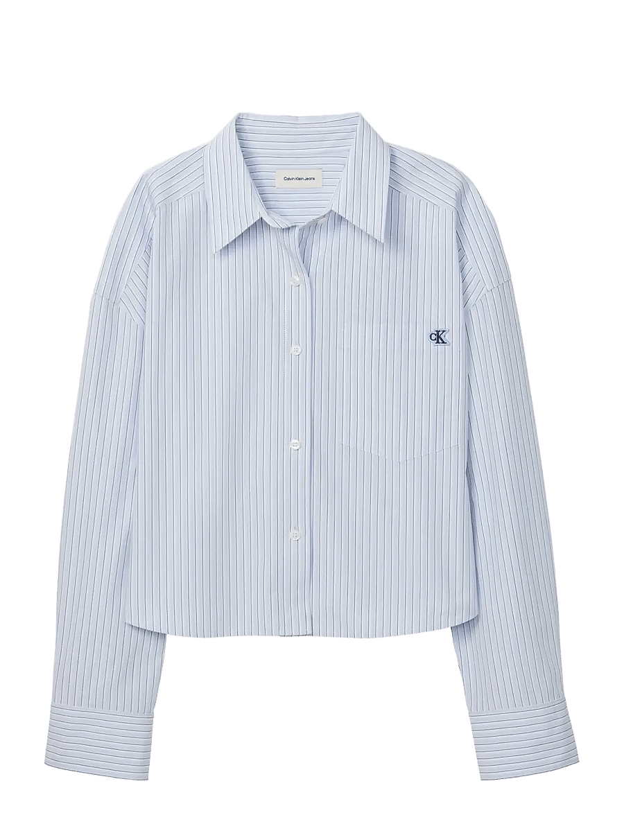 Calvin Klein Jeans - YARNDYE COTTON POPLIN CROPPED SH - langärmlige hemden - breezy blue three color refined str - 1