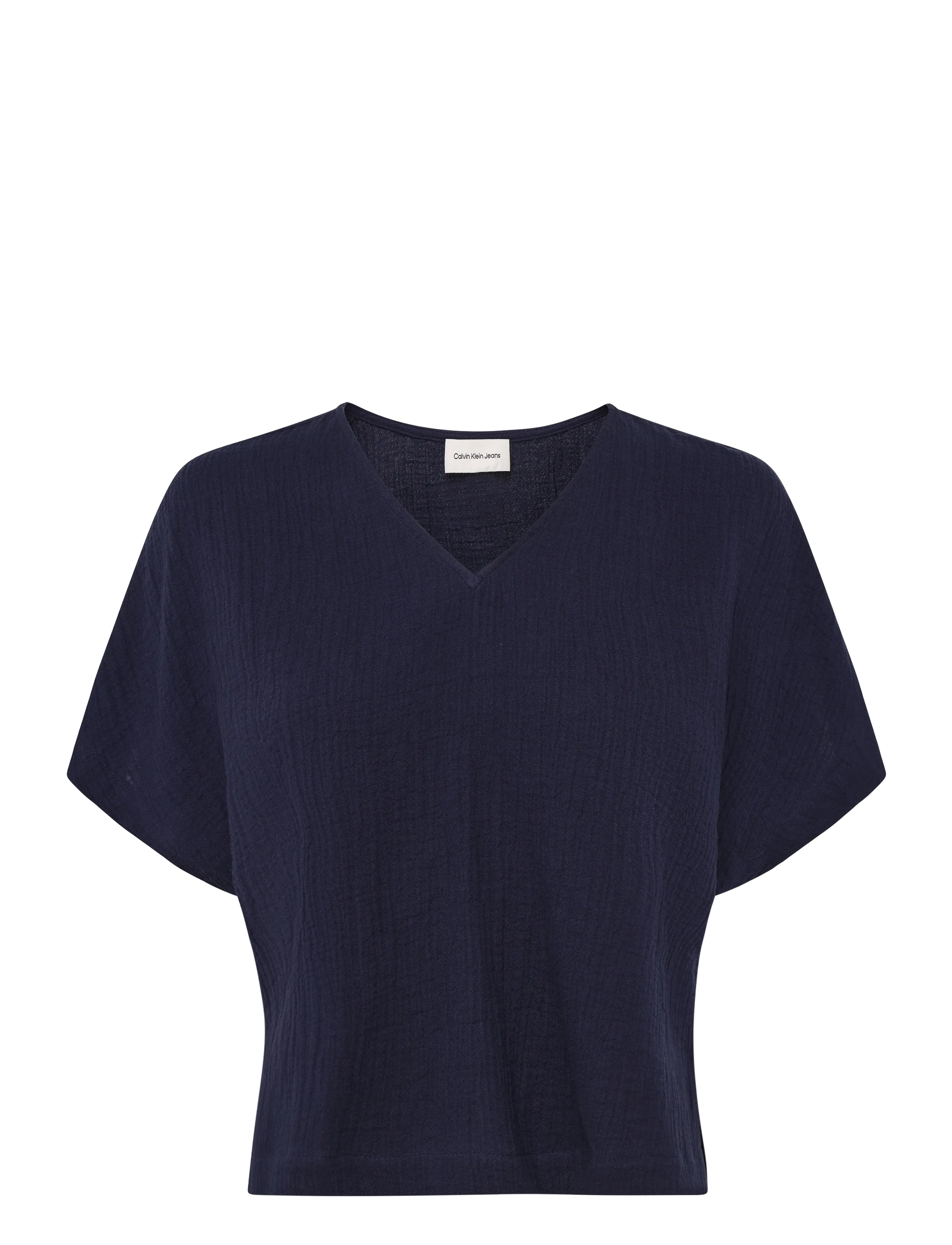 CALVIN KLEIN JEANS Gauze V Neck Ss Oberteil Navy - L - Damen