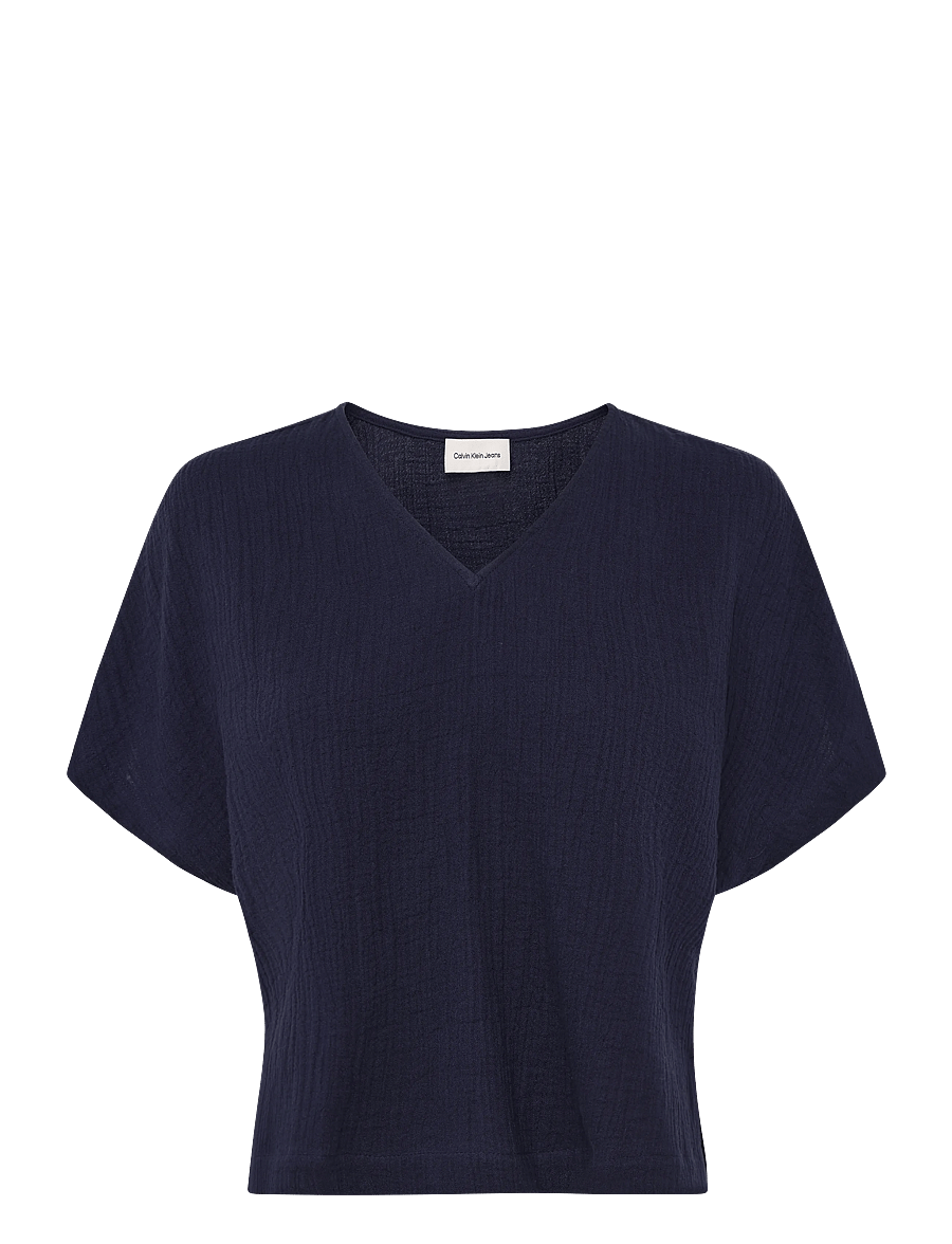Calvin Klein Jeans - GAUZE V NECK SS TOP - evening blue - 1