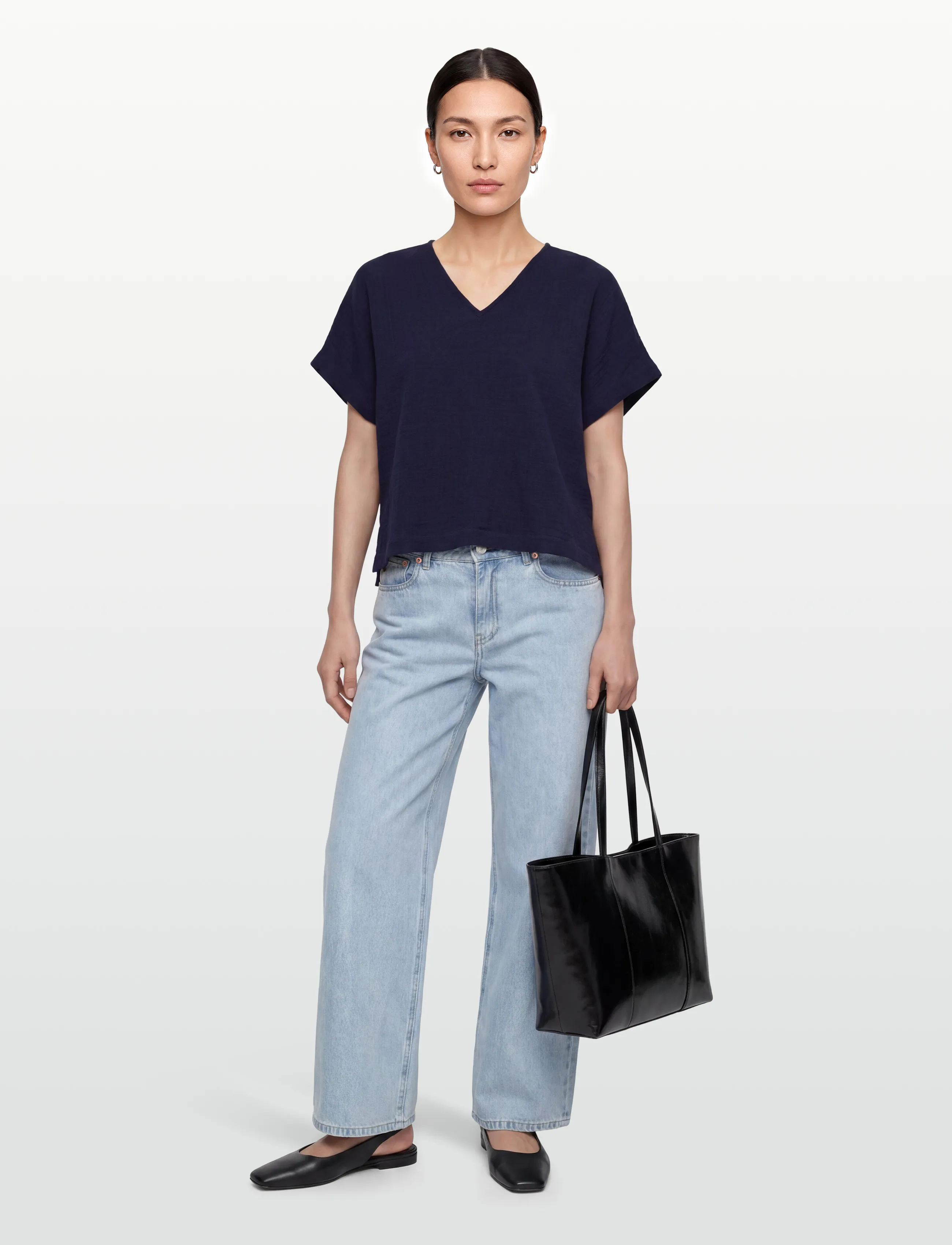Calvin Klein Jeans Gauze V Neck Ss Top, Kvinder, Gaze V-Hals Kortærmet Top, Navy, Str: S