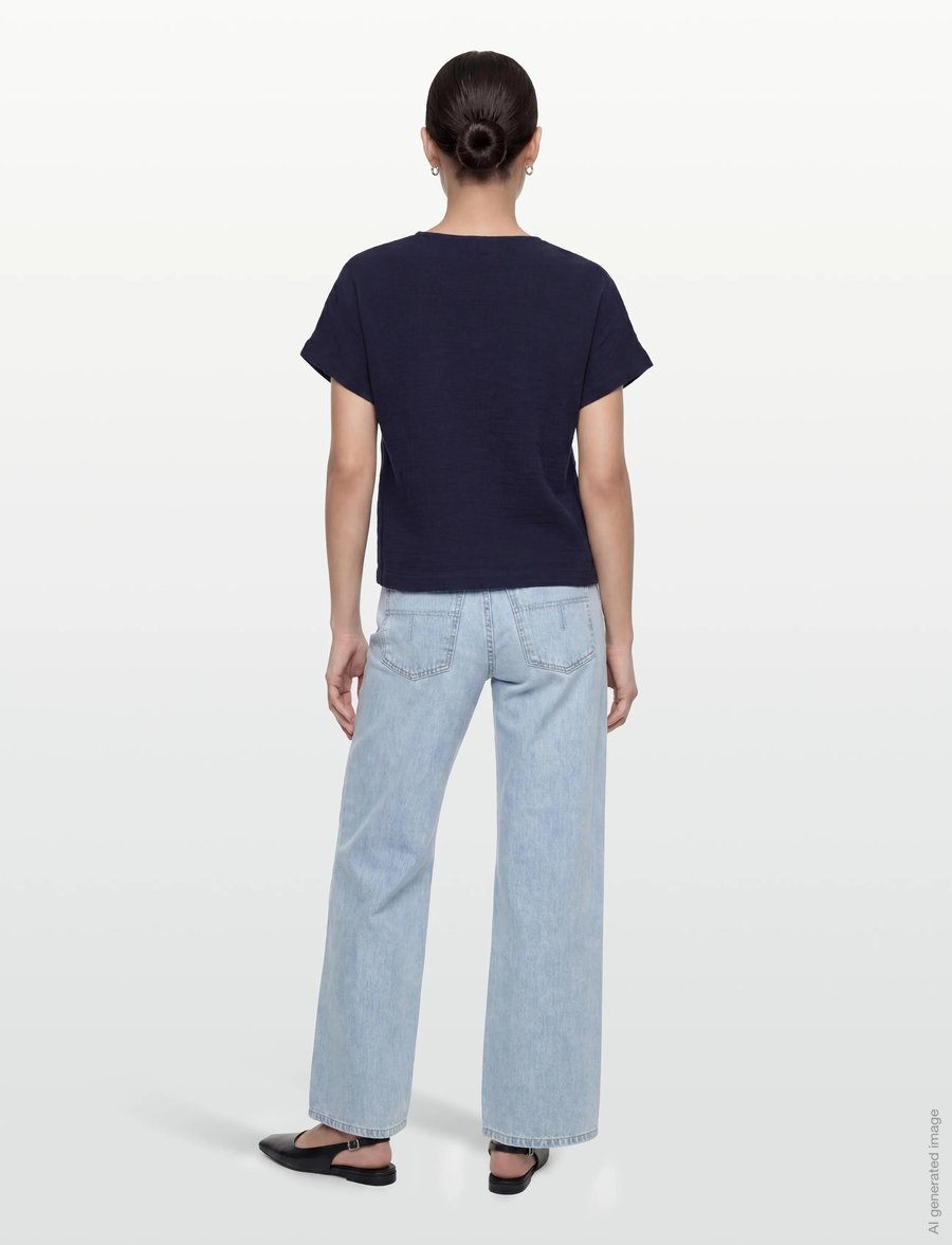 Calvin Klein Jeans - GAUZE V NECK SS TOP - evening blue - 4