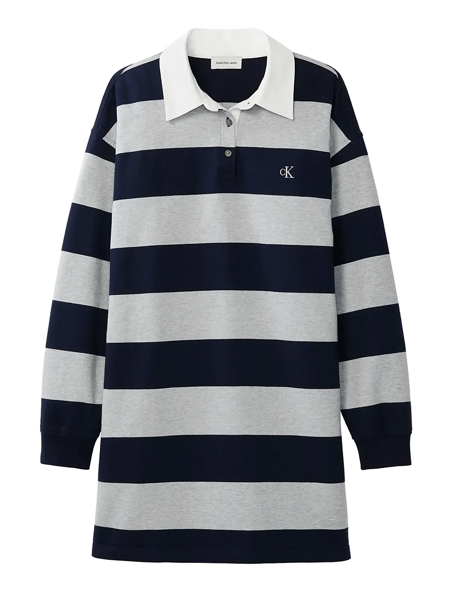Calvin Klein Jeans - LS VARSITY STRIPE MINI POLO DRES - minikleidid - baritone blue stripe - 1
