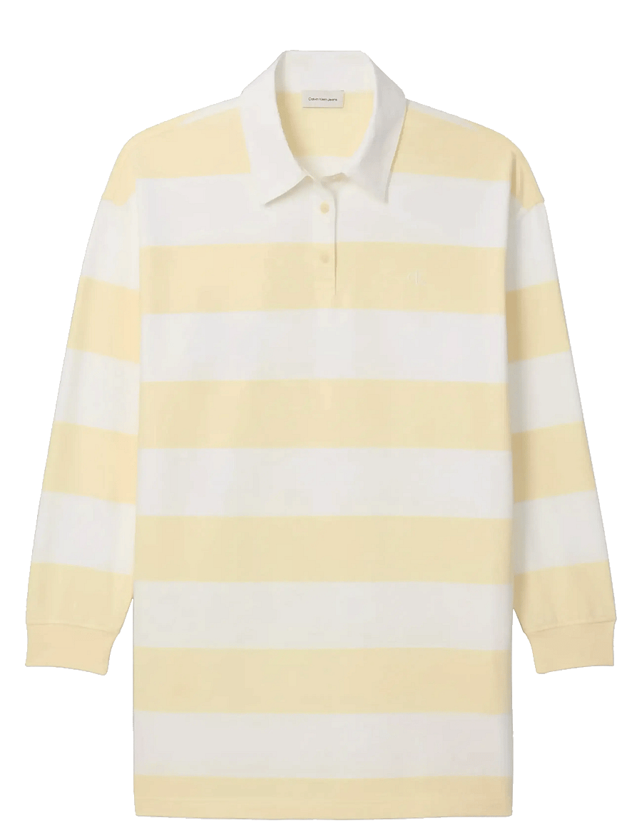 Calvin Klein Jeans - LS VARSITY STRIPE MINI POLO DRES - korta klänningar - snow white stripe - 1