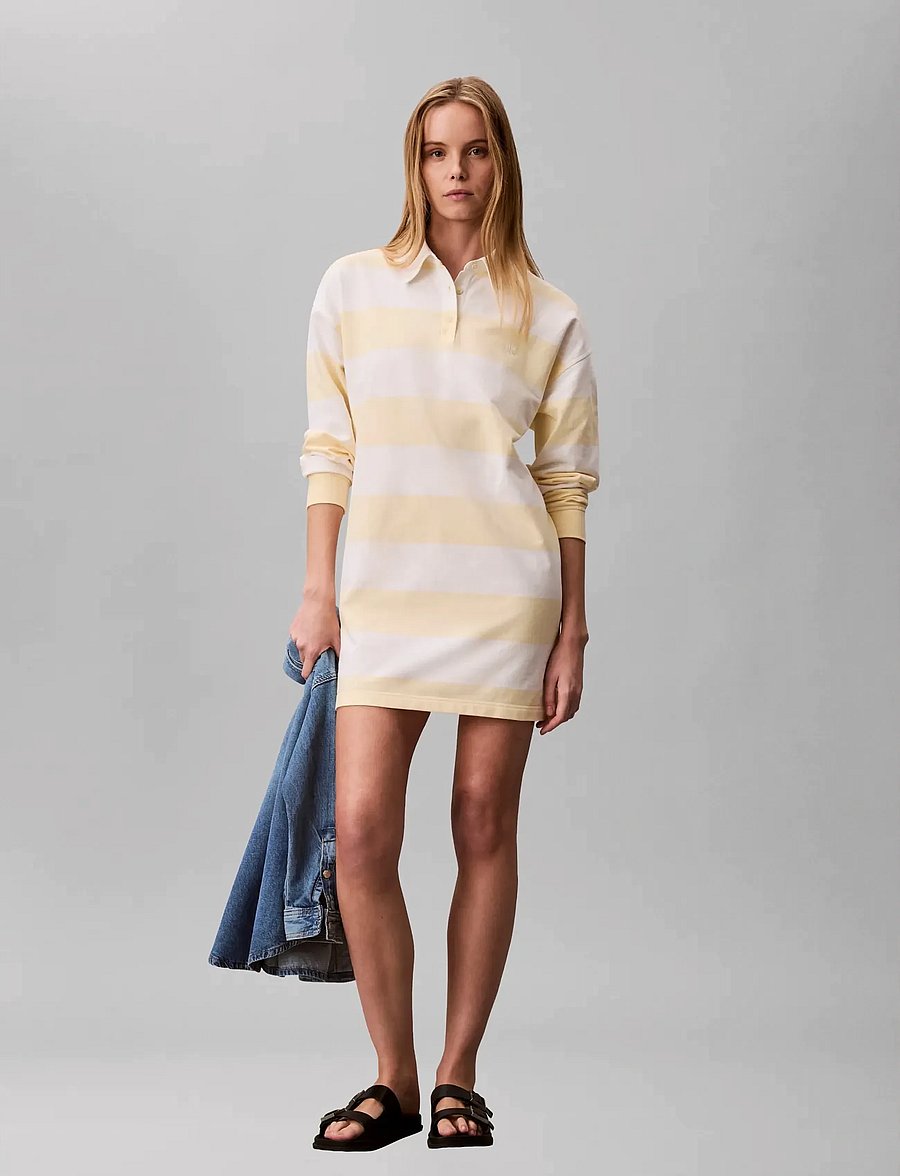 Calvin Klein Jeans - LS VARSITY STRIPE MINI POLO DRES - korta klänningar - snow white stripe - 2