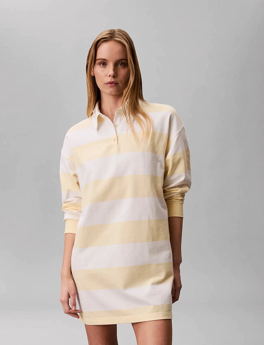 Calvin Klein Jeans - LS VARSITY STRIPE MINI POLO DRES - korta klänningar - snow white stripe - 3
