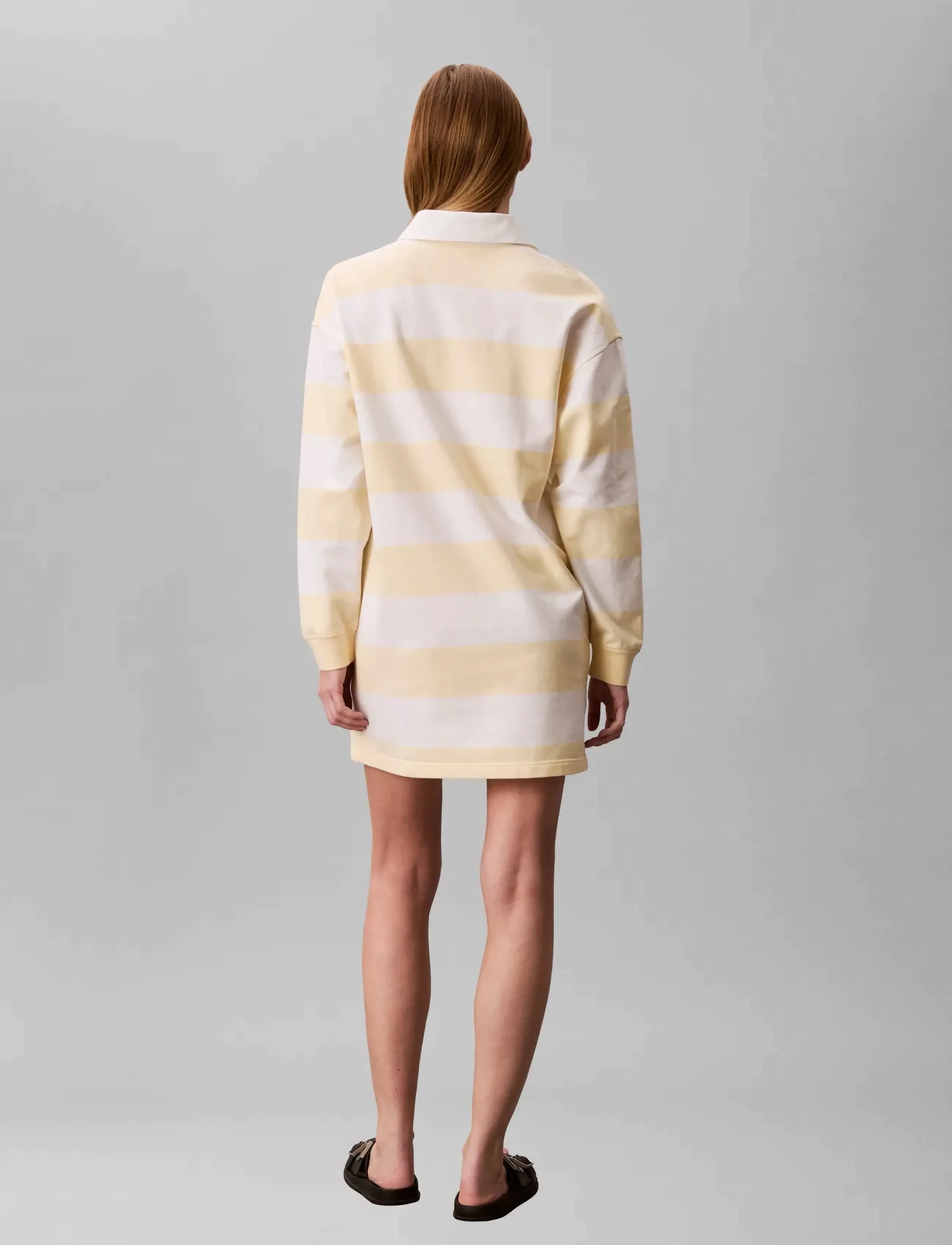 Calvin Klein Jeans - LS VARSITY STRIPE MINI POLO DRES - kurze kleider - snow white stripe - 4