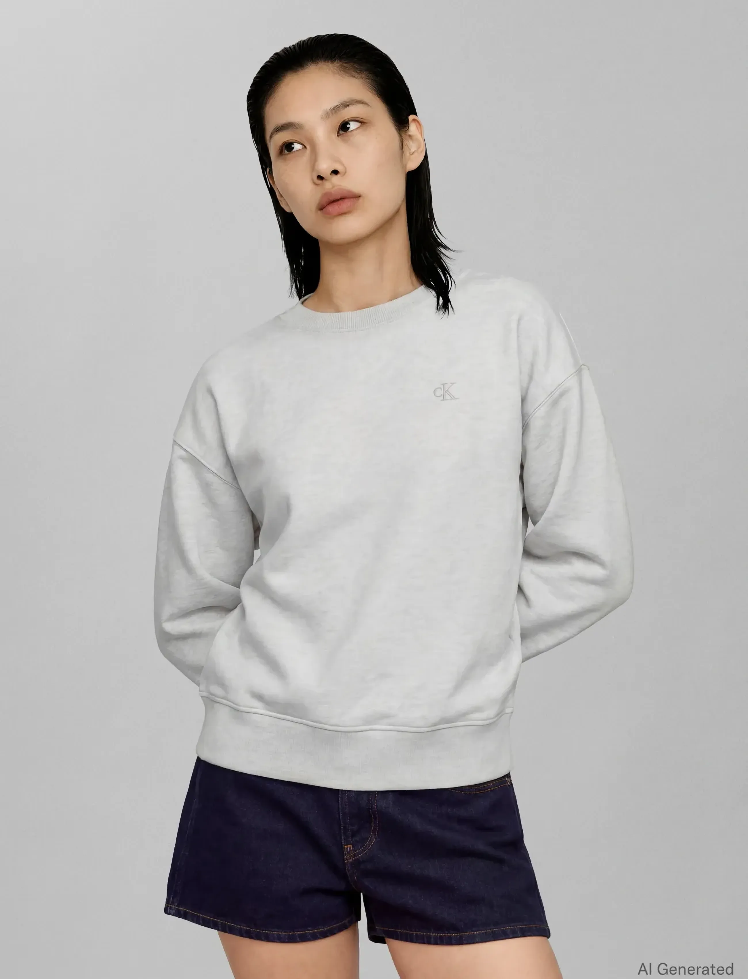 Calvin Klein Jeans LS RLXD MONOGRAM FRENCH TERRY CR - Sweatshirts - BC01 LIGHT GREY HEATHER / grey