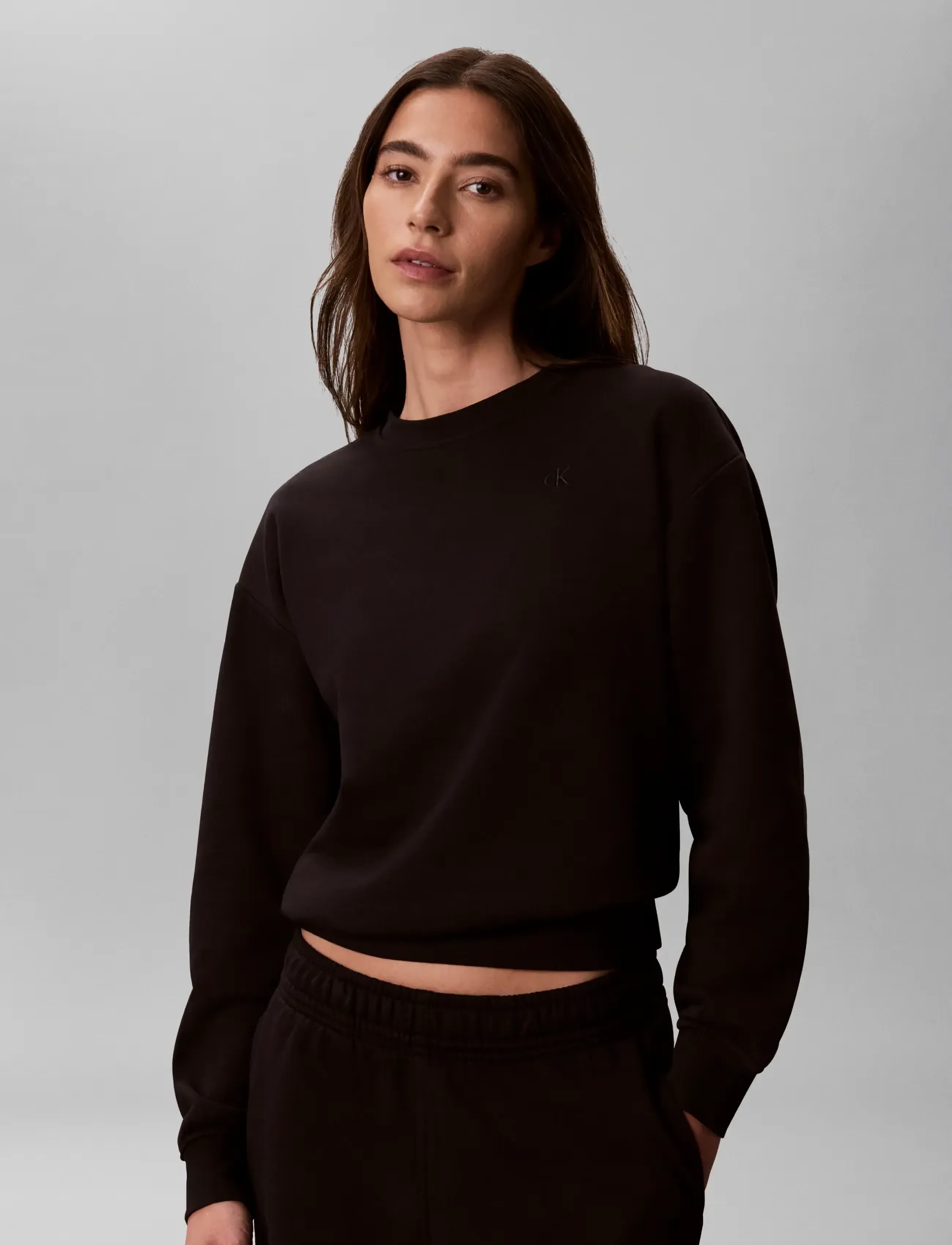 Calvin Klein Jeans LS RLXD MONOGRAM FRENCH TERRY CR - Sweatshirts - BLACK / black