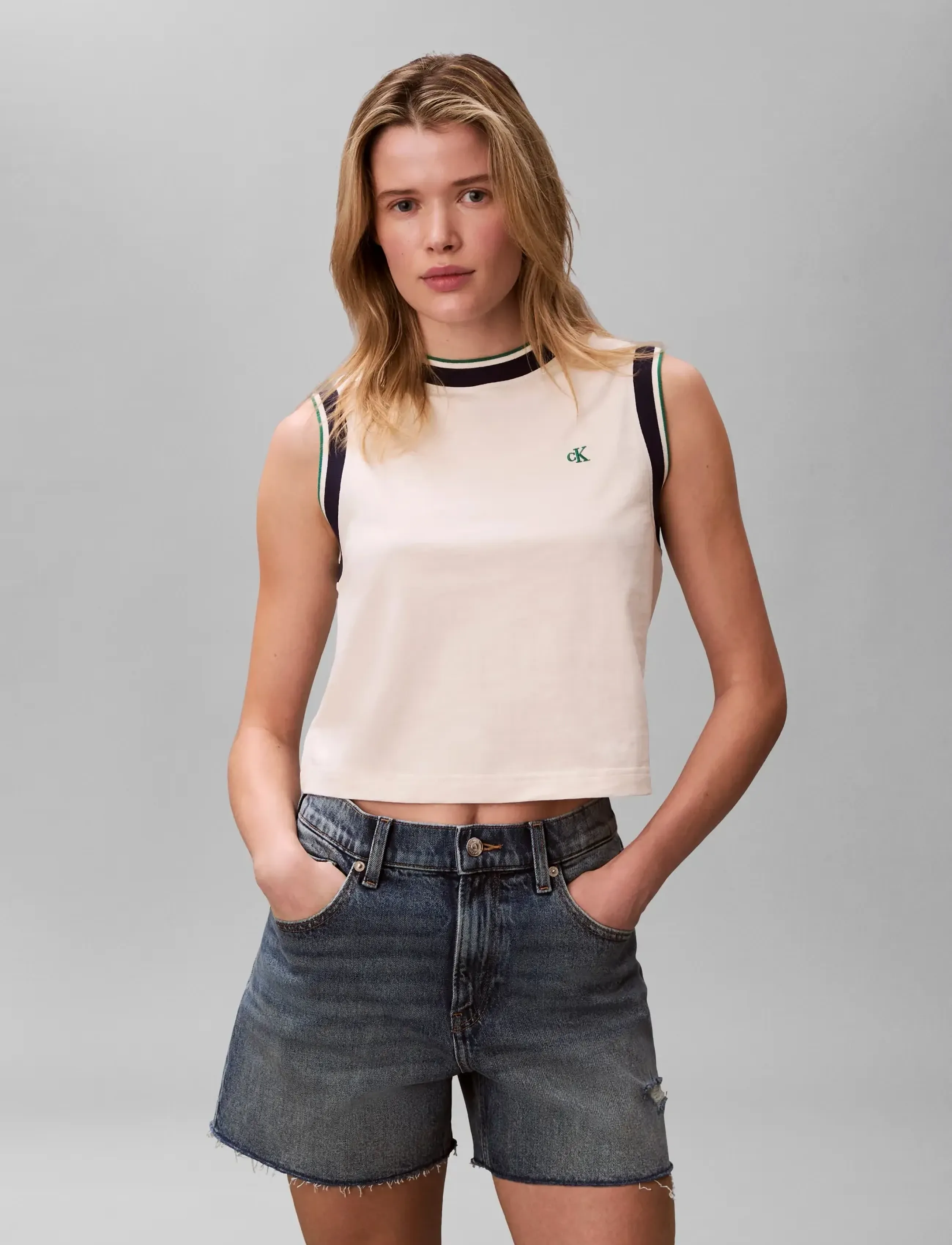 Calvin Klein Jeans - SL CTN MONOGRAM STRIPE TRIM MUSC - tanktops - tofu - 3