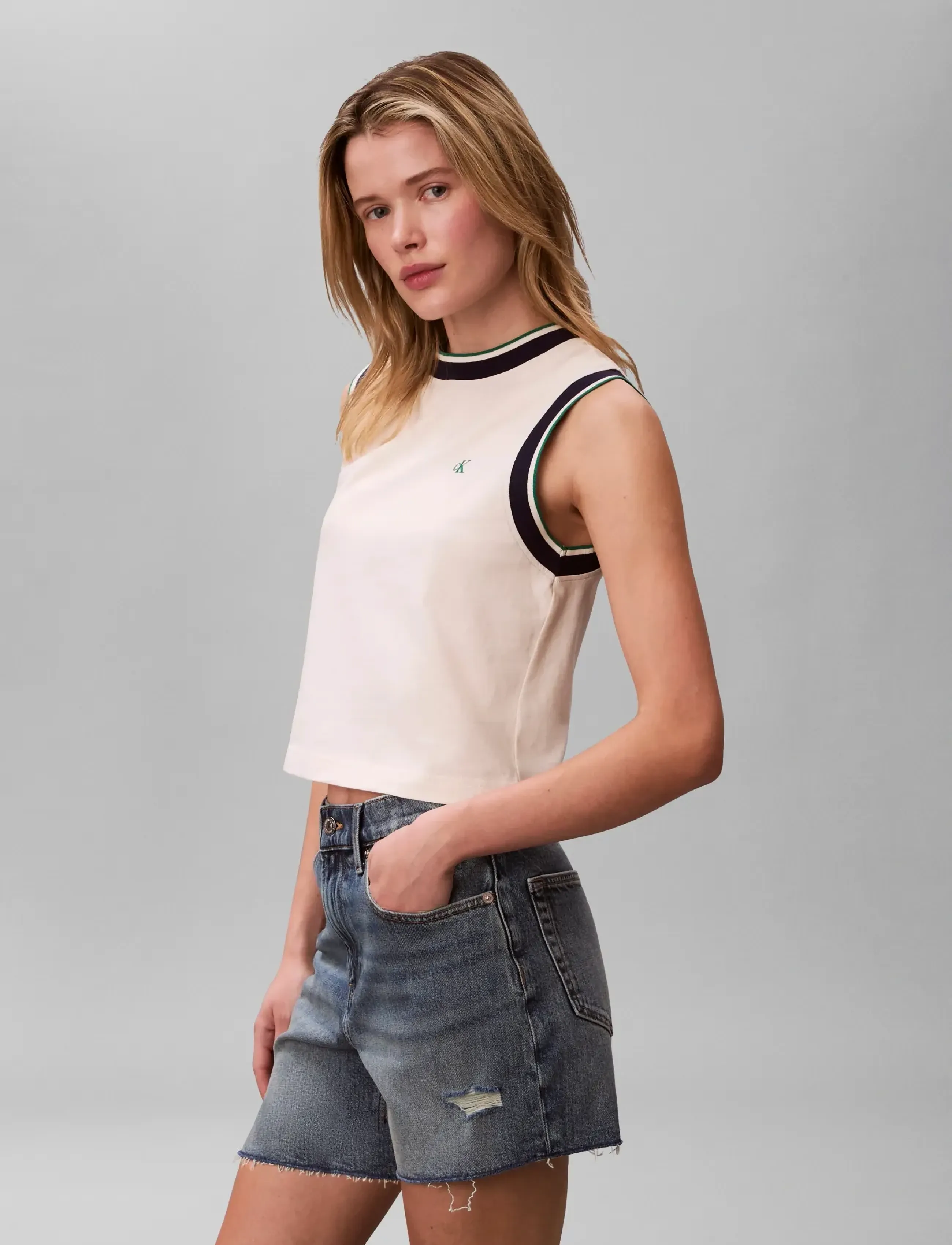 Calvin Klein Jeans - SL CTN MONOGRAM STRIPE TRIM MUSC - tanktops - tofu - 4