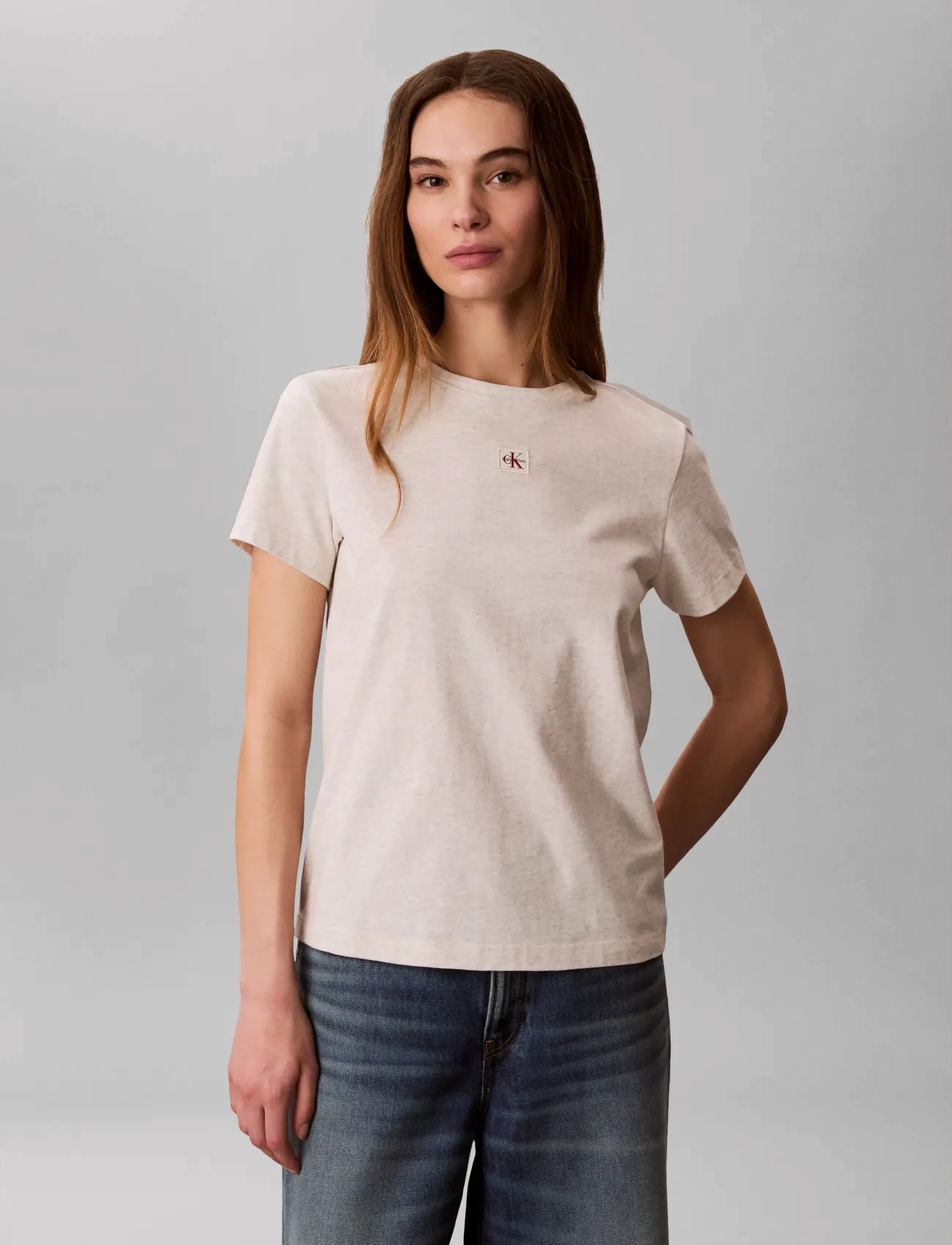 Calvin Klein Jeans SS WOVEN LABEL CLASSIC FIT TEE - T-shirts - BA01 GREY HEATHER / grey