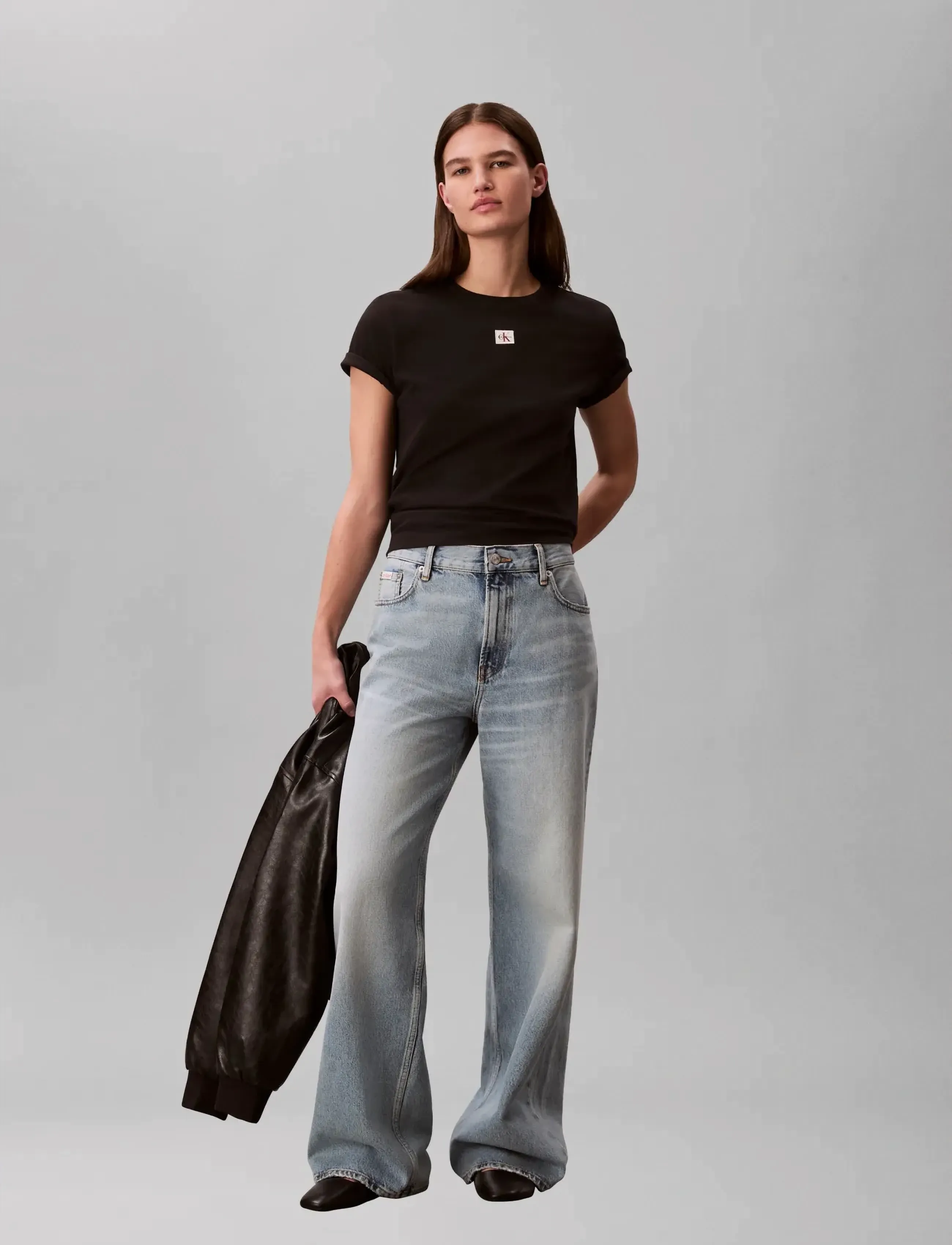 Calvin Klein Jeans SS WOVEN LABEL CLASSIC FIT TEE - T-shirts - BLACK / black