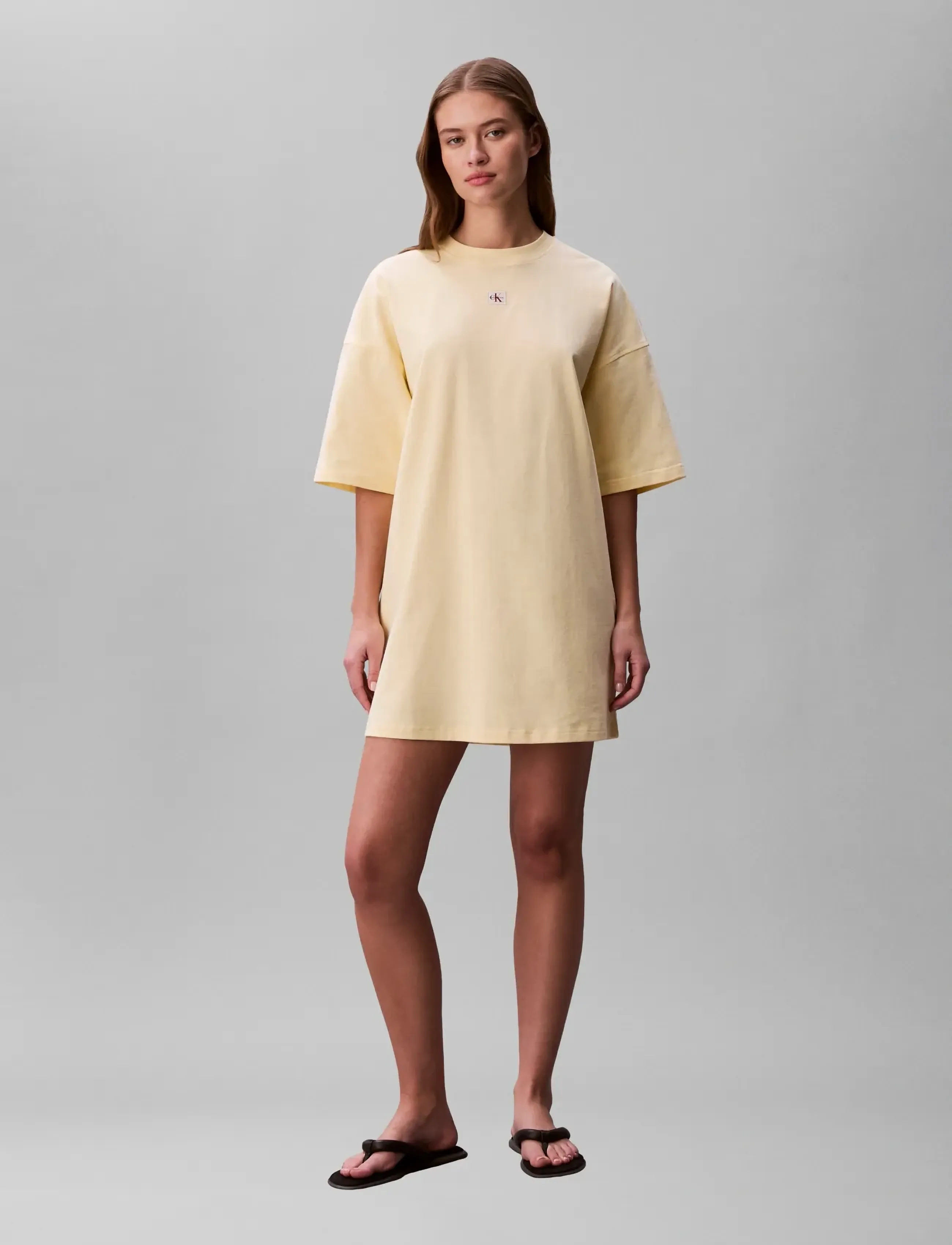 Calvin Klein Jeans SS WOVEN LABEL OVERSIZED TEE DRE - T-shirtkjoler - PEAR SORBET / yellow