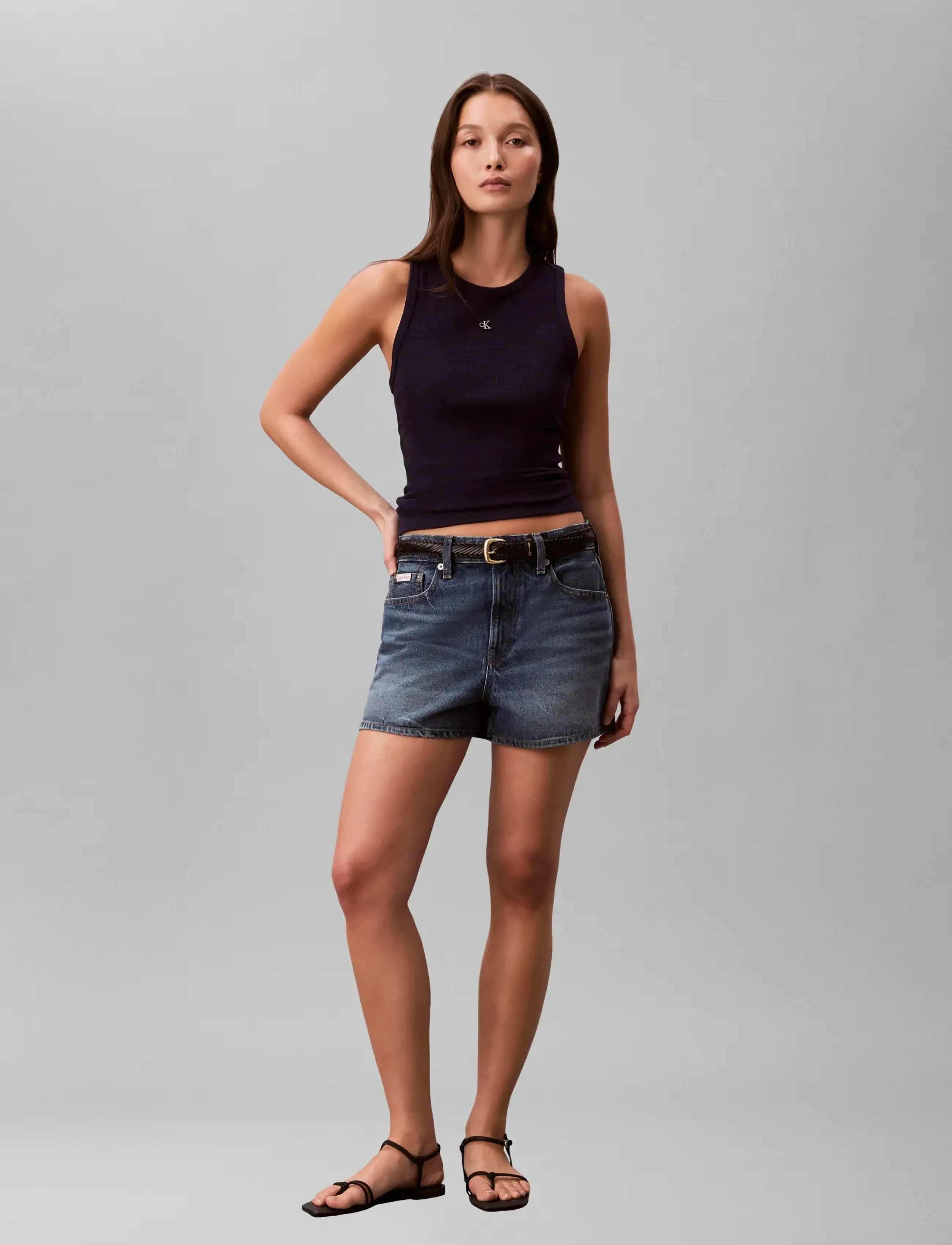 Calvin Klein Jeans SL MONOGRAM PATCH WAFFLE RACER T - Calvin Klein - EVENING BLUE / navy