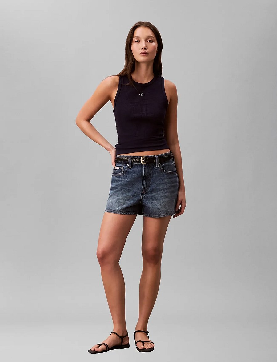 Calvin Klein Jeans - SL MONOGRAM PATCH WAFFLE RACER T - linnen - evening blue - 0