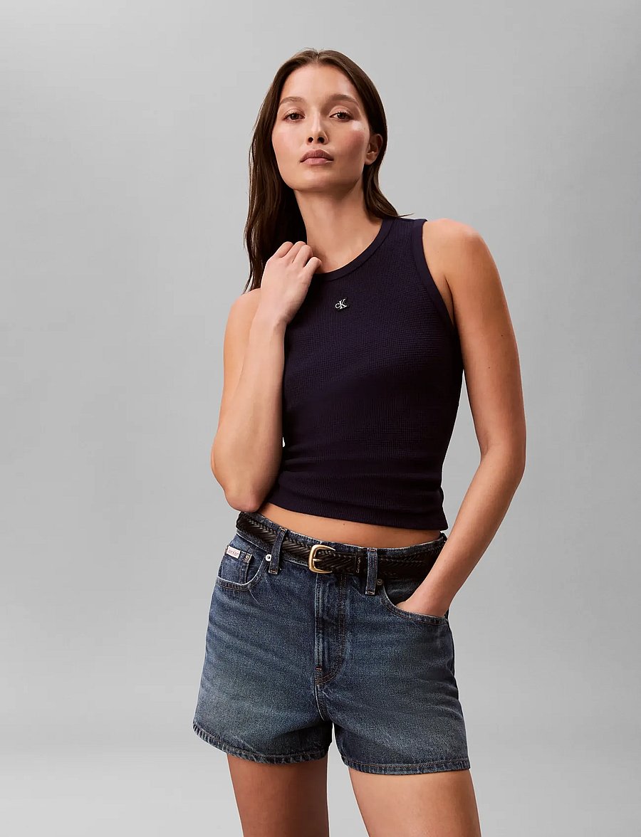 Calvin Klein Jeans - SL MONOGRAM PATCH WAFFLE RACER T - linnen - evening blue - 3