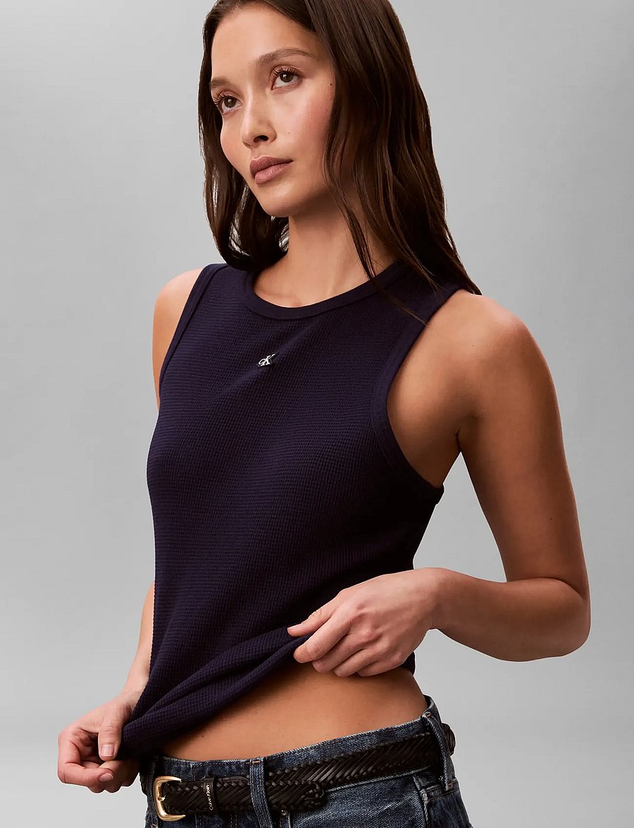 Calvin Klein Jeans - SL MONOGRAM PATCH WAFFLE RACER T - linnen - evening blue - 5