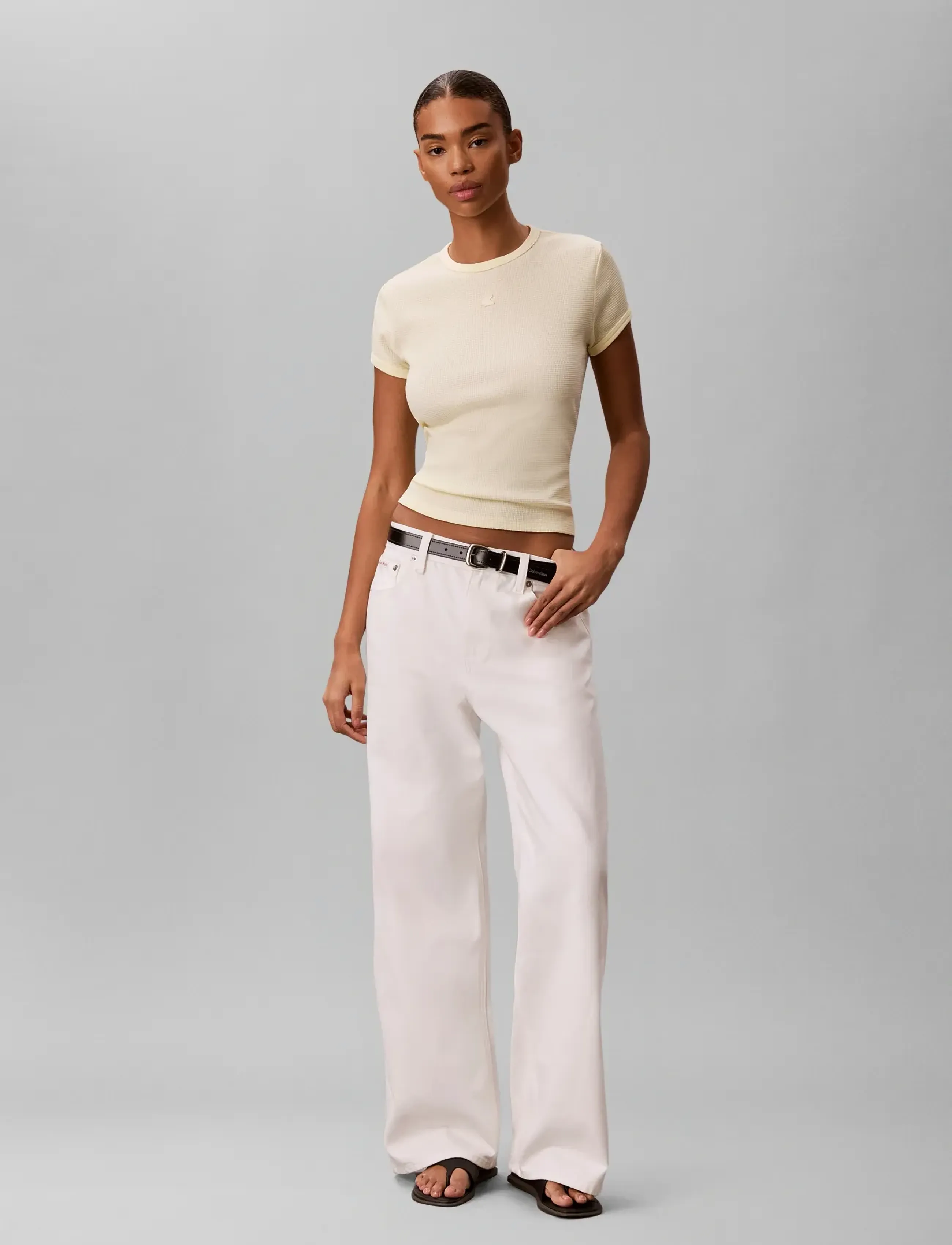 Calvin Klein Jeans SS MONOGRAM PATCH SLIM WAFFLE TE - T-shirts - PEAR SORBET / yellow