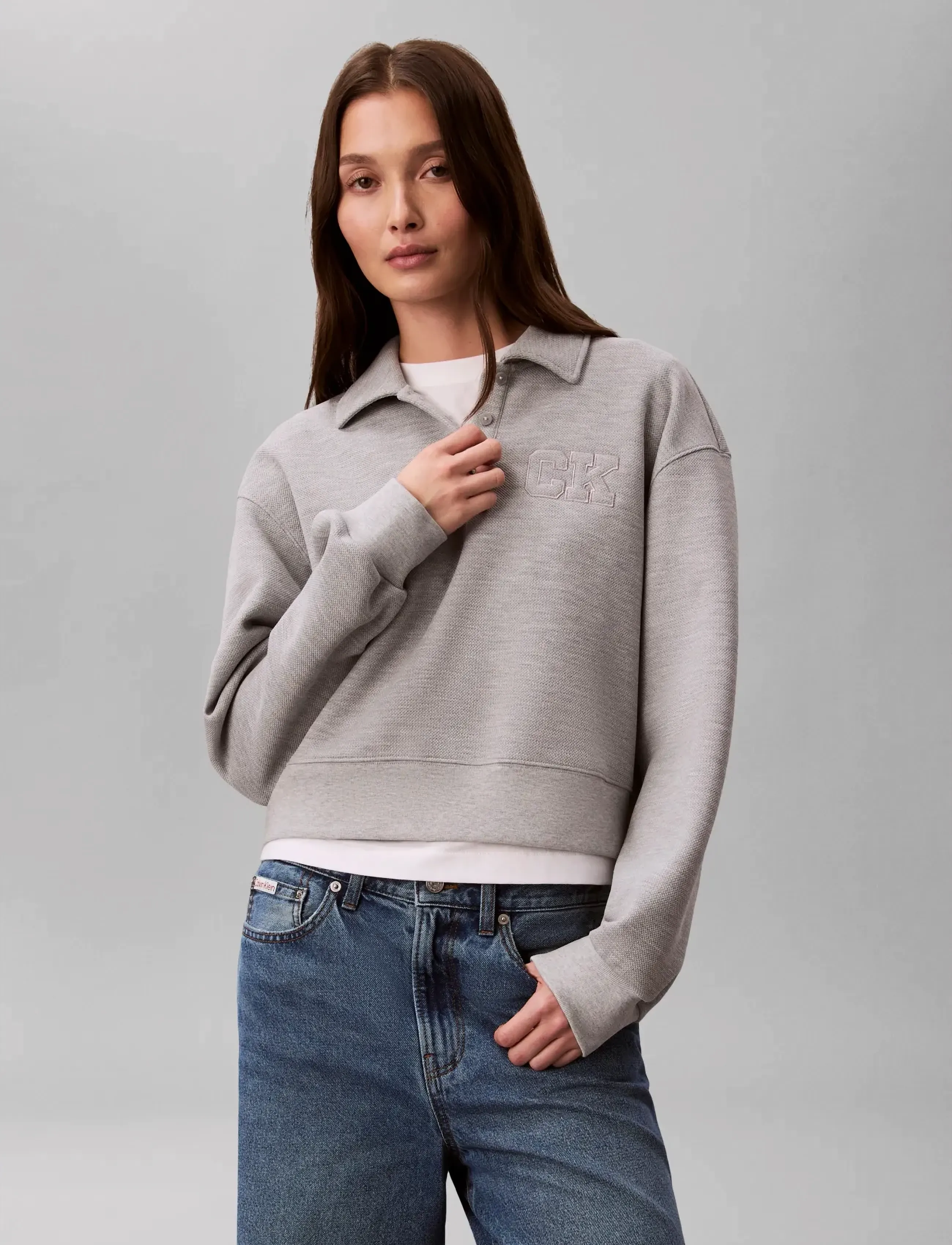 Calvin Klein Jeans - LS RLXED INTRLOCK FASHION POLO S - hverdags stil - heroic grey heather - 4