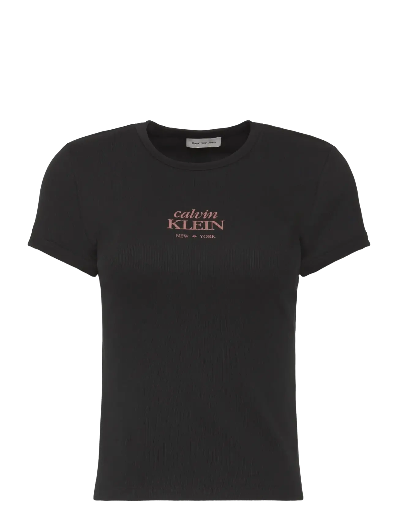 CALVIN KLEIN JEANS Ss 2X2 Baby Rib Logo Baby Tee Schwarz - L - Damen