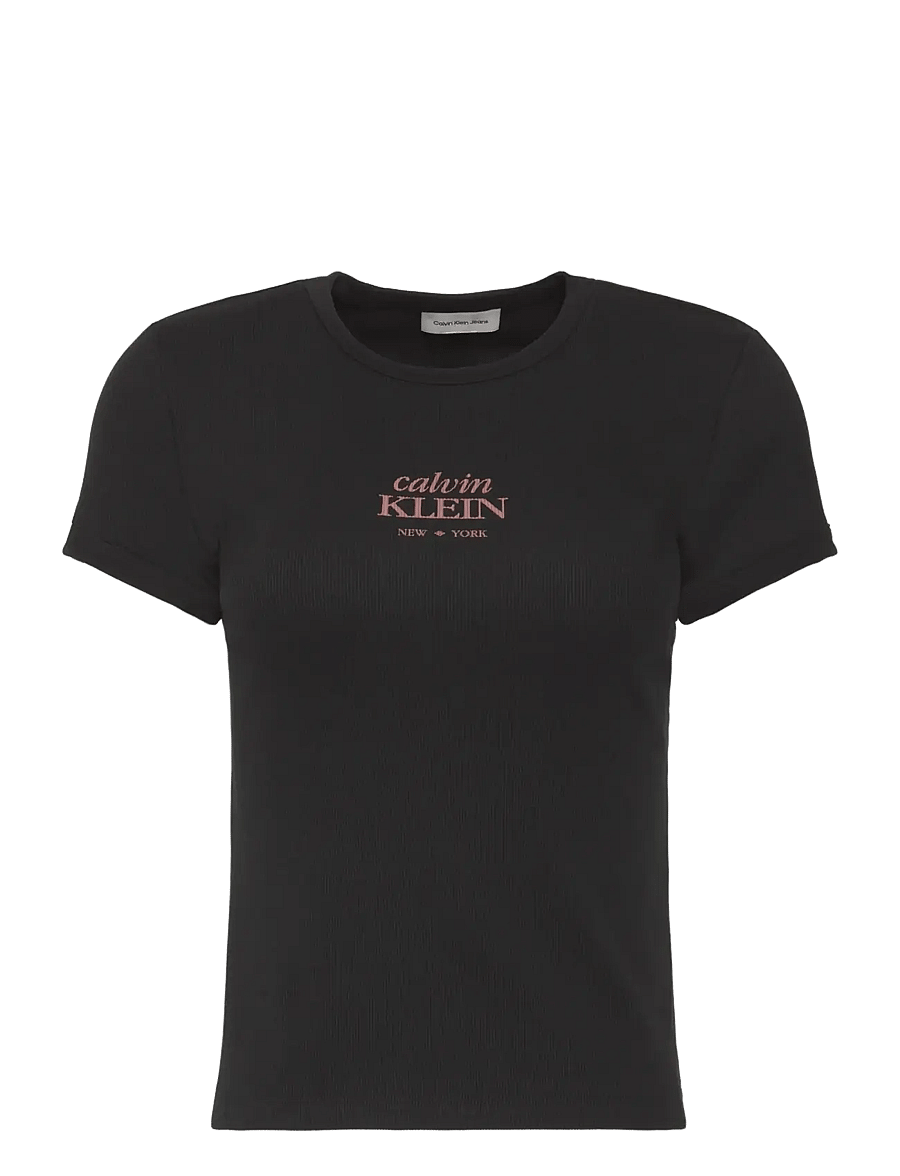 Calvin Klein Jeans - SS 2X2 BABY RIB LOGO BABY TEE - t-shirts - black - 1
