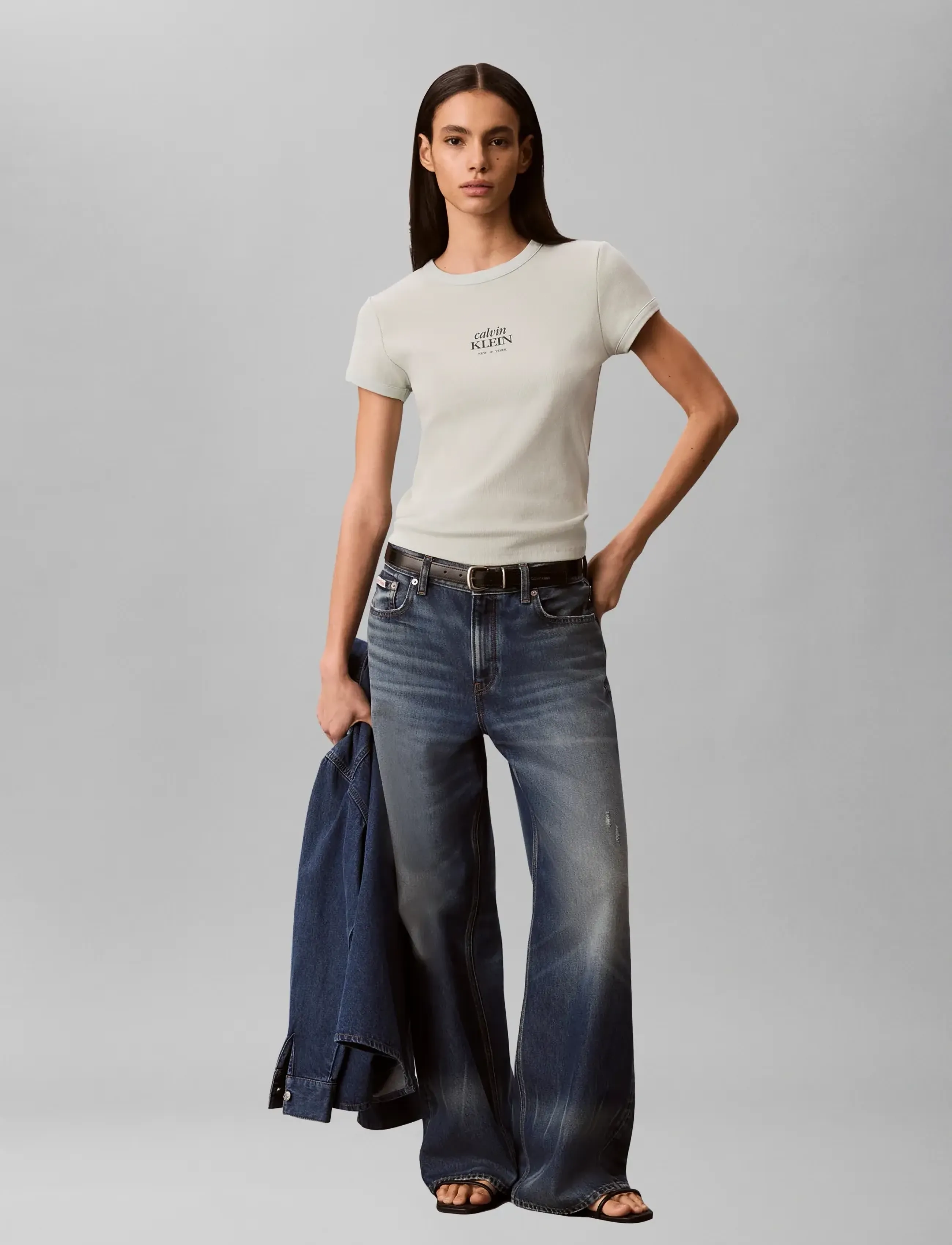 Calvin Klein Jeans SS 2X2 BABY RIB LOGO BABY TEE - Calvin Klein - PALE MEADOW / green