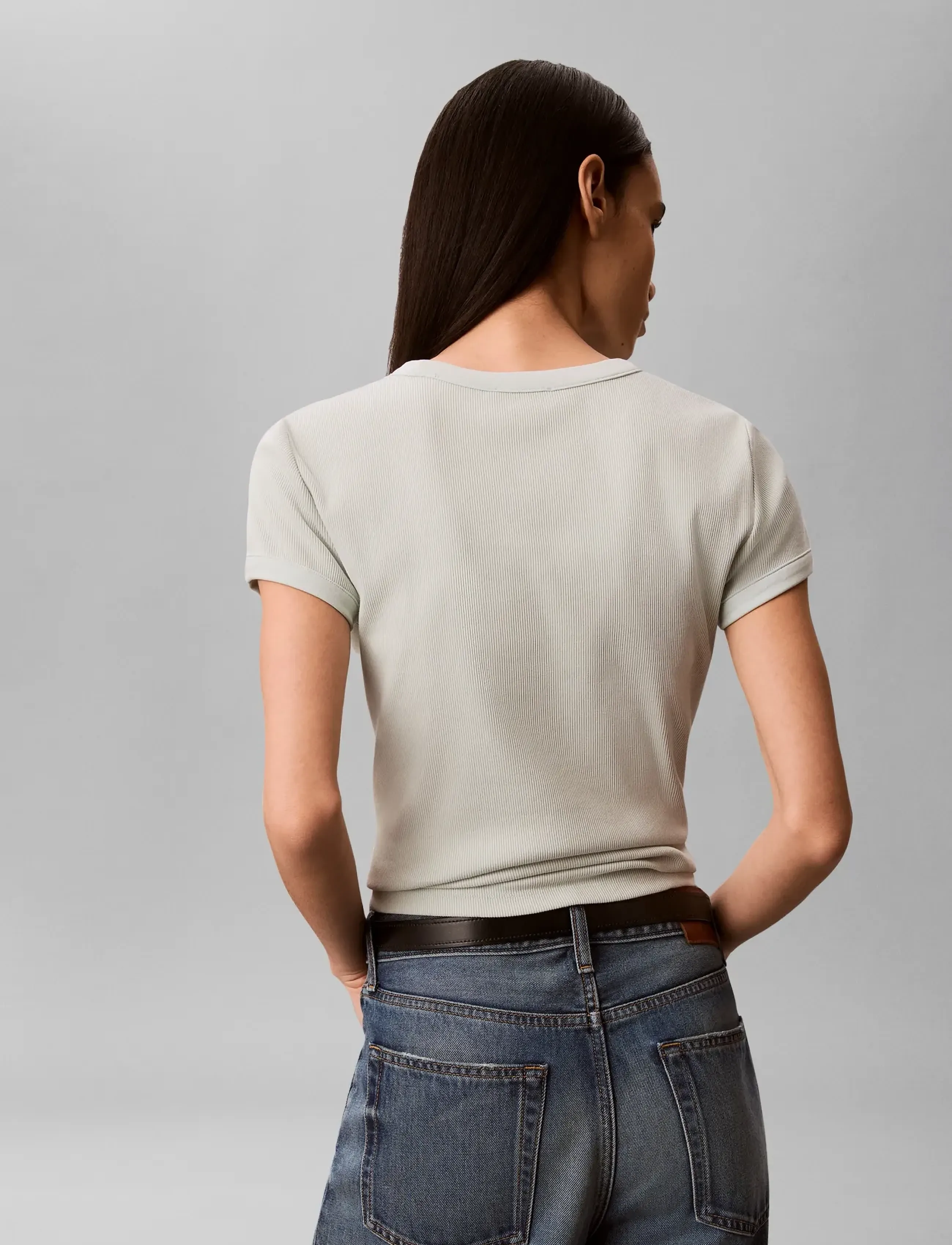 Calvin Klein Jeans - SS 2X2 BABY RIB LOGO BABY TEE - t-shirts - pale meadow - 2