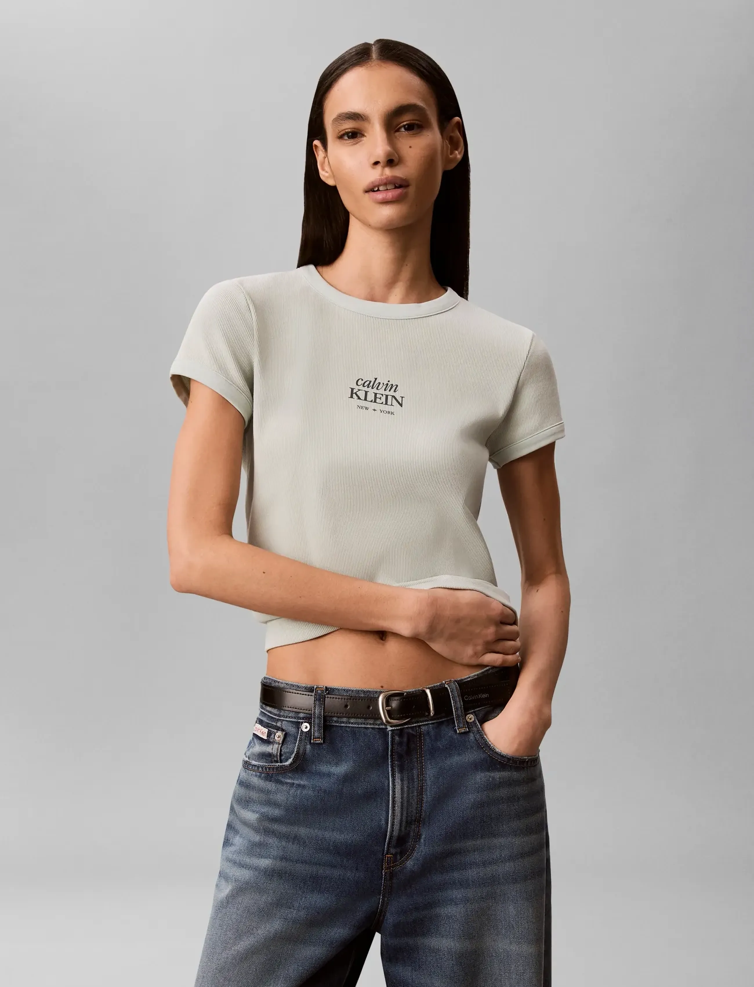 Calvin Klein Jeans - SS 2X2 BABY RIB LOGO BABY TEE - t-shirts - pale meadow - 3