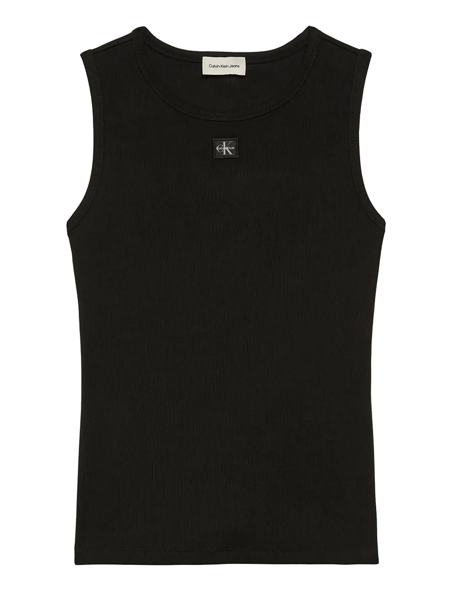 Calvin Klein Jeans - SL WOVEN LABEL 2X2 BABY RIB CUTO - strickwesten - black - 1