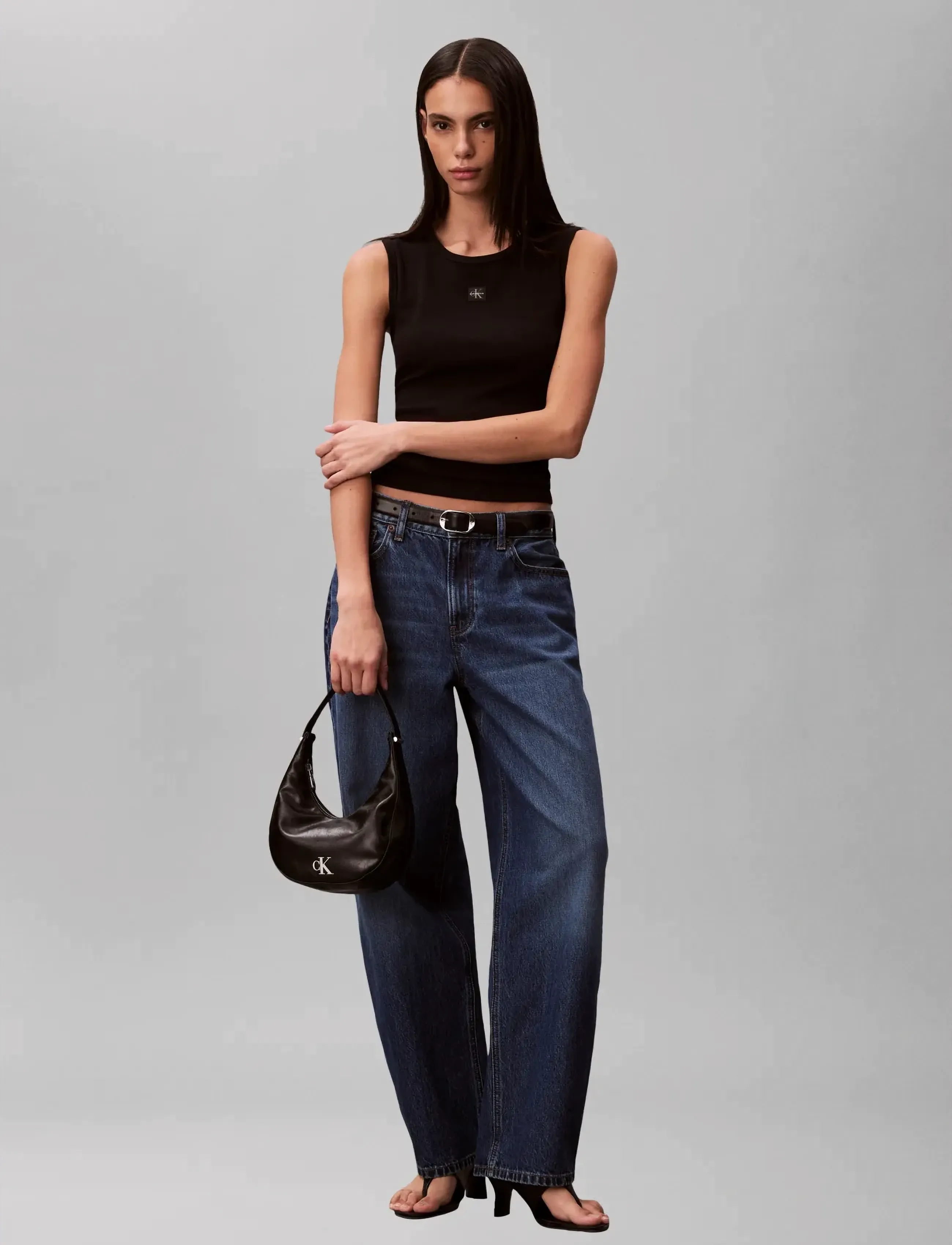 Calvin Klein Jeans Sl Woven Label 2X2 Baby Rib Cuto, M, T-shirts & Oberteile, Schwarz - Sleeveless, Frauen