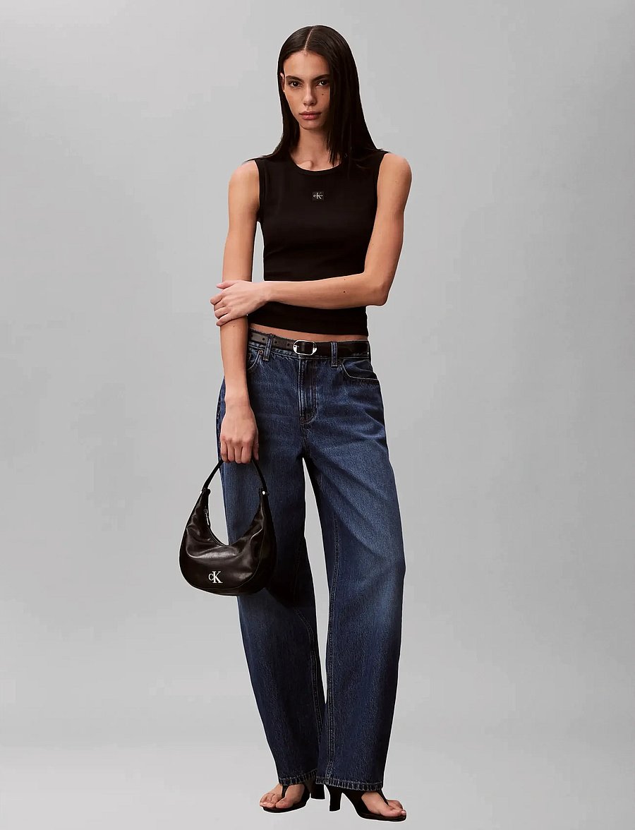 Calvin Klein Jeans - SL WOVEN LABEL 2X2 BABY RIB CUTO - strickwesten - black - 0
