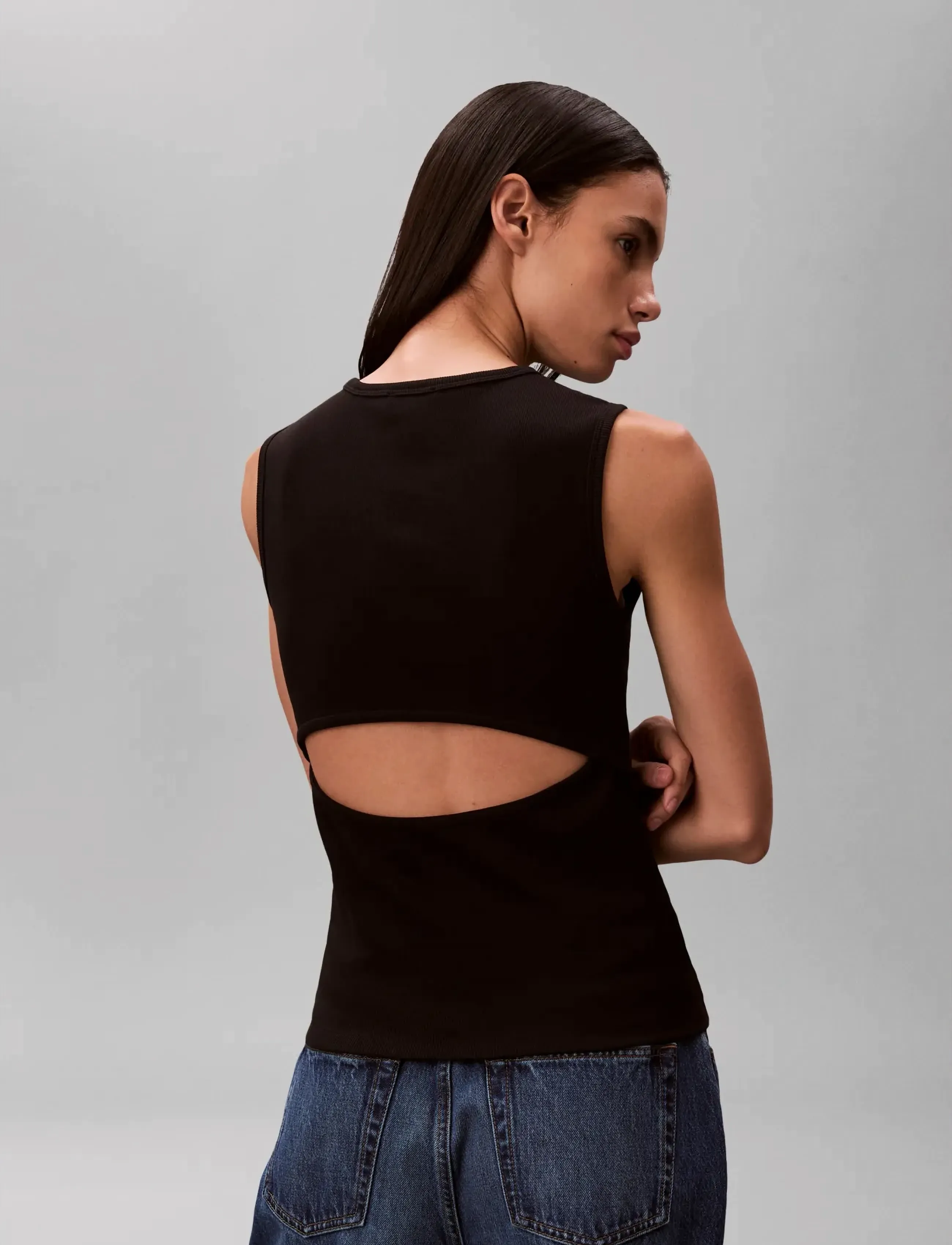 Calvin Klein Jeans - SL WOVEN LABEL 2X2 BABY RIB CUTO - strikveste - black - 2