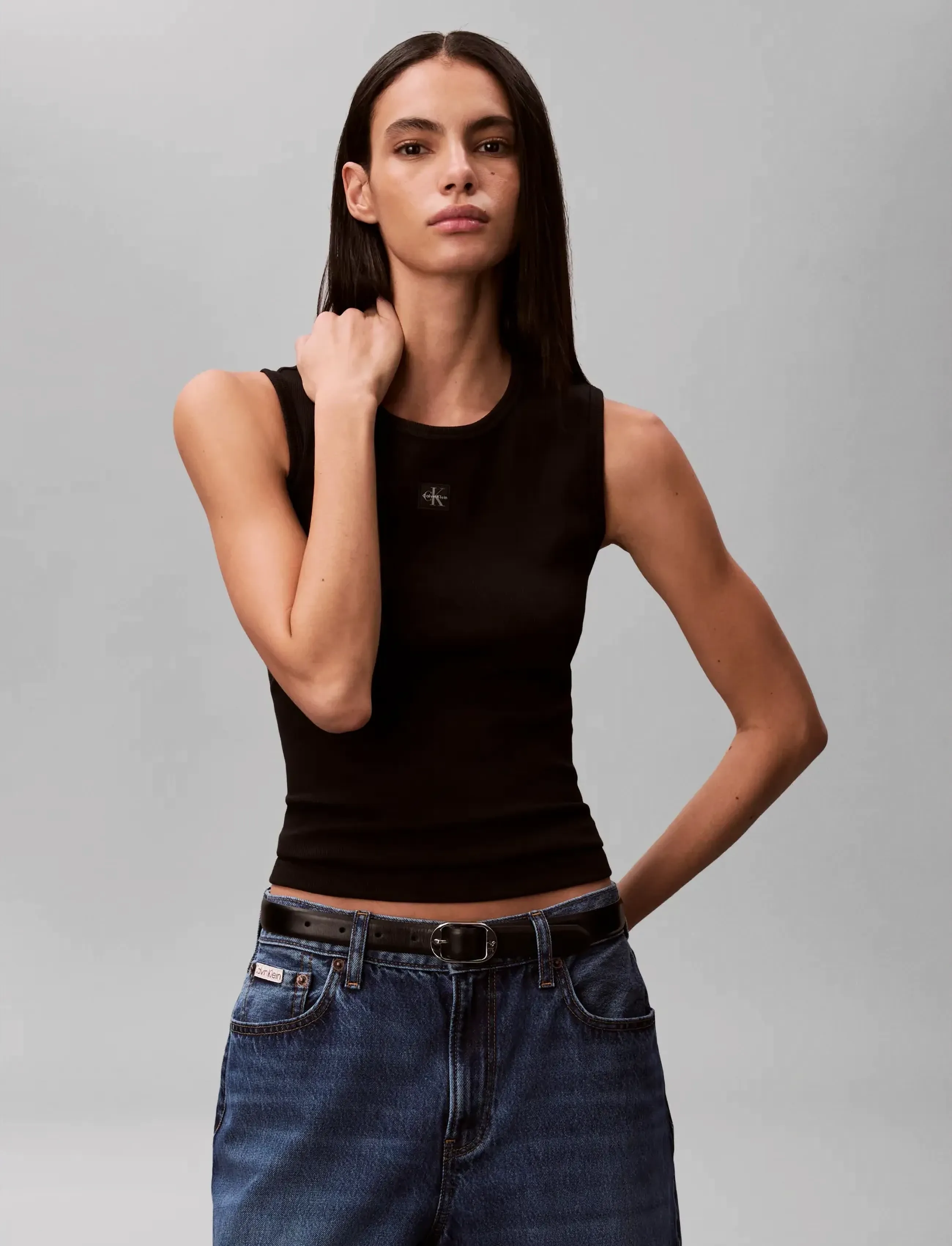 Calvin Klein Jeans - SL WOVEN LABEL 2X2 BABY RIB CUTO - strikveste - black - 3