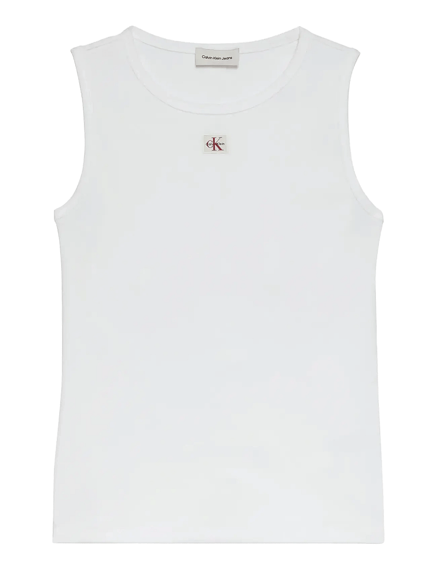 Calvin Klein Jeans - SL WOVEN LABEL 2X2 BABY RIB CUTO - strickwesten - bright white - 1
