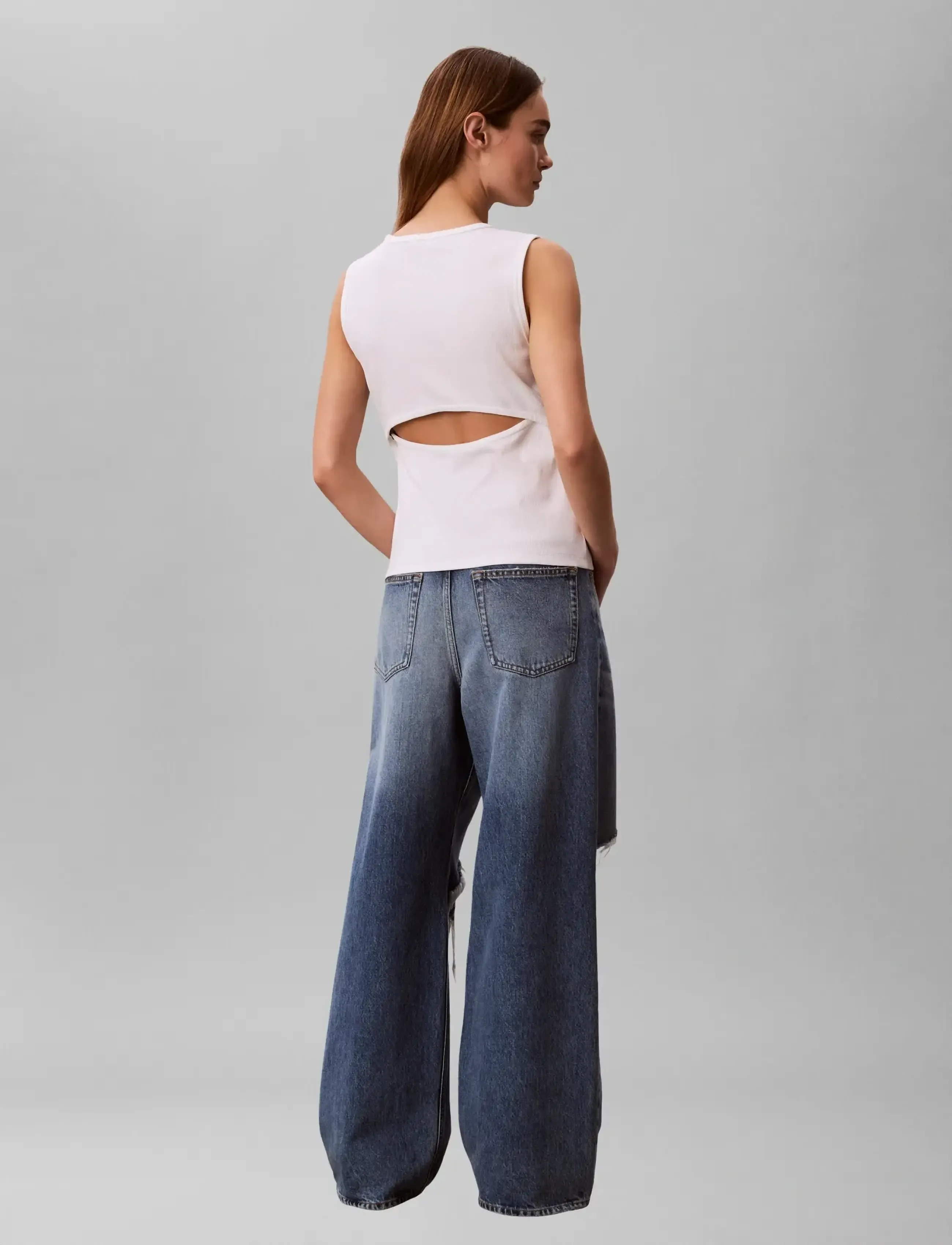 Calvin Klein Jeans - SL WOVEN LABEL 2X2 BABY RIB CUTO - strikveste - bright white - 2