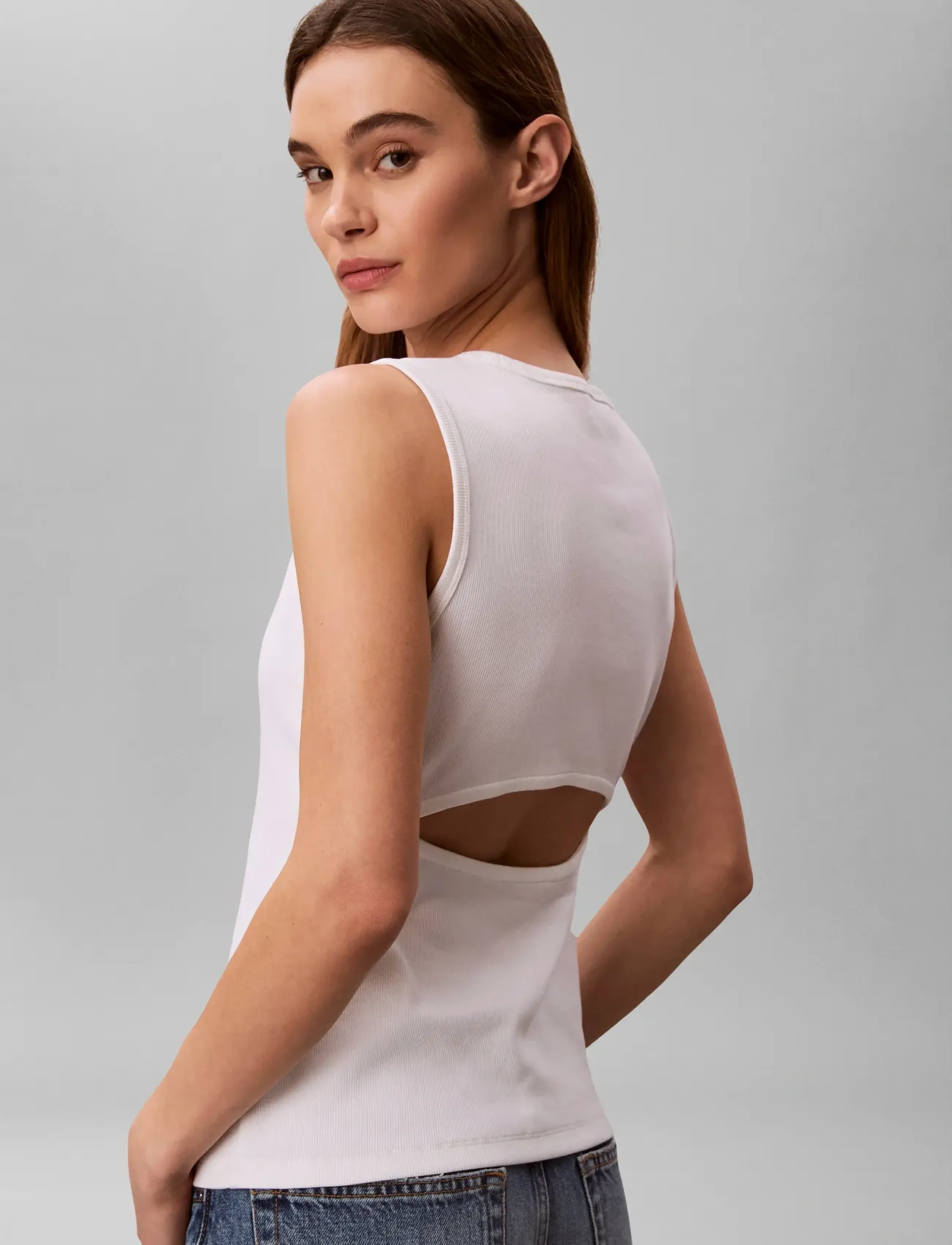 Calvin Klein Jeans - SL WOVEN LABEL 2X2 BABY RIB CUTO - strikveste - bright white - 4