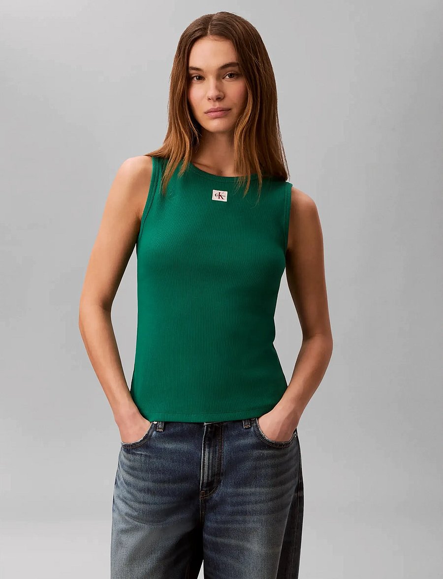 Calvin Klein Jeans - SL WOVEN LABEL 2X2 BABY RIB CUTO - strickwesten - enchanted forest - 3