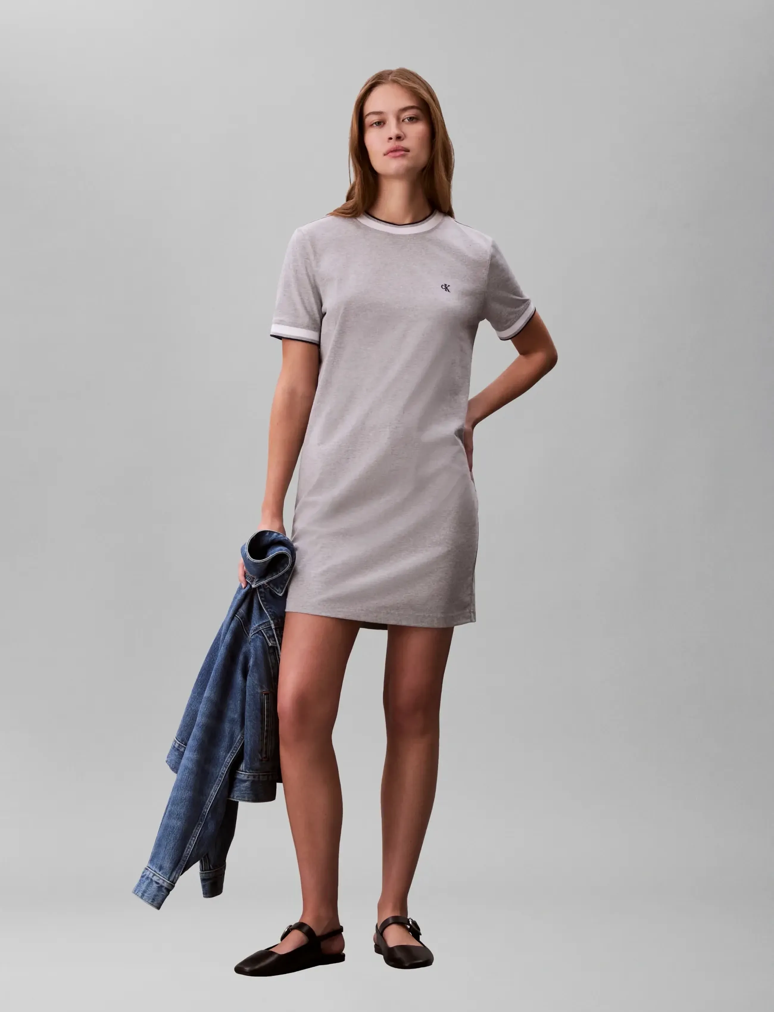 Calvin Klein Jeans SS CTN MONOGRAM STRIPE TRIM MINI - Clothing - HEROIC GREY HEATHER / grey