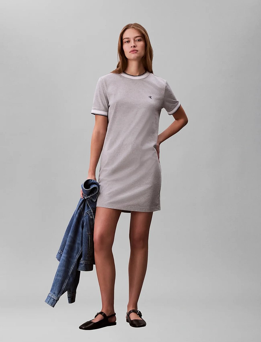 Calvin Klein Jeans - SS CTN MONOGRAM STRIPE TRIM MINI - t-shirt dresses - heroic grey heather - 0