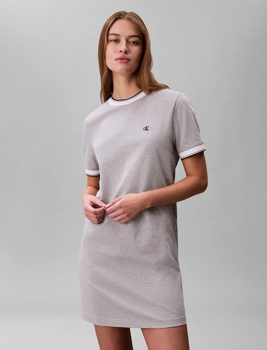 Calvin Klein Jeans - SS CTN MONOGRAM STRIPE TRIM MINI - t-shirt dresses - heroic grey heather - 3