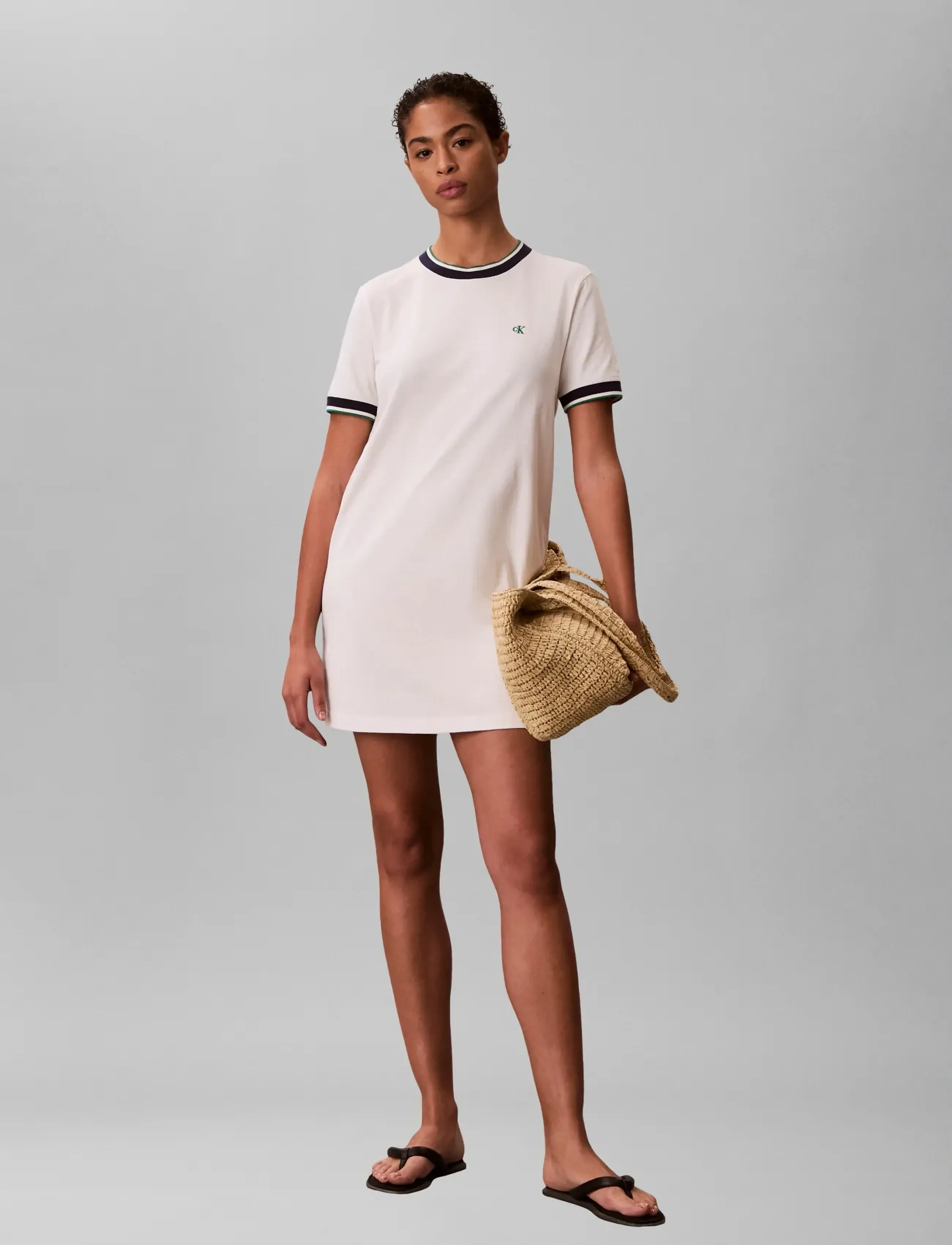 Calvin Klein Jeans SS CTN MONOGRAM STRIPE TRIM MINI - T-shirtkjoler - TOFU / cream