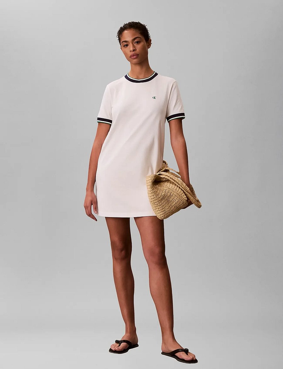 Calvin Klein Jeans - SS CTN MONOGRAM STRIPE TRIM MINI - t-shirt dresses - tofu - 0