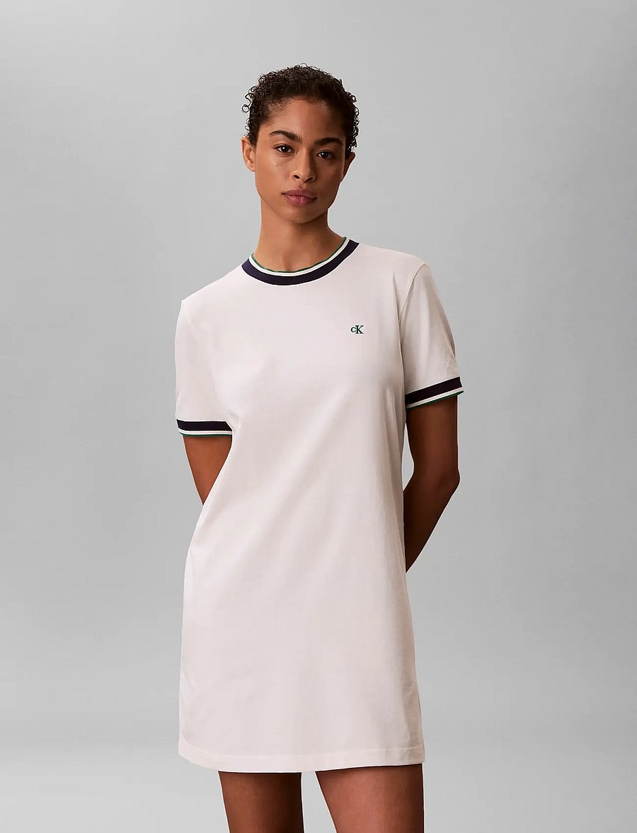 Calvin Klein Jeans - SS CTN MONOGRAM STRIPE TRIM MINI - t-shirt dresses - tofu - 3