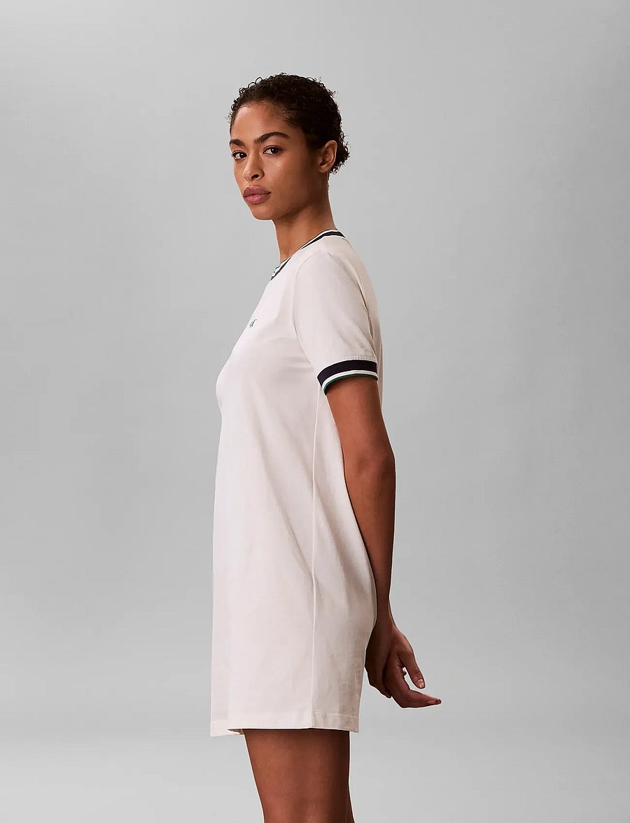 Calvin Klein Jeans - SS CTN MONOGRAM STRIPE TRIM MINI - t-shirt dresses - tofu - 5