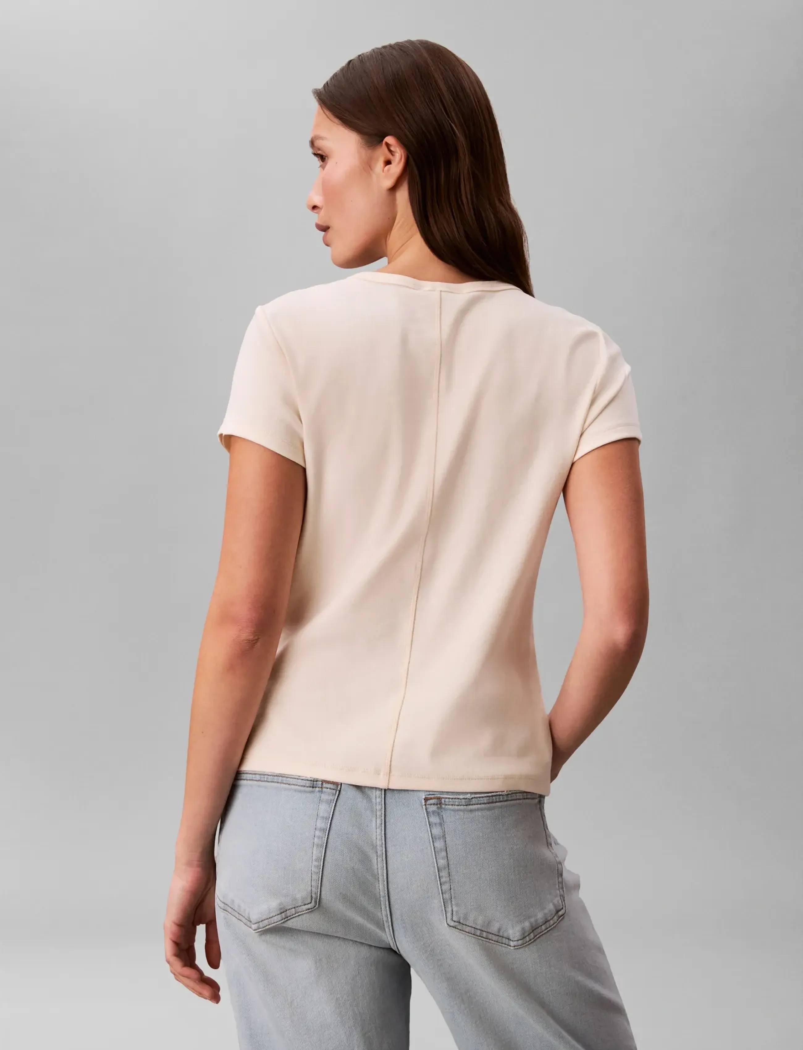 Calvin Klein Jeans Ss 1X1 Refined Rib Button Up Cre blusar dam – bild 2