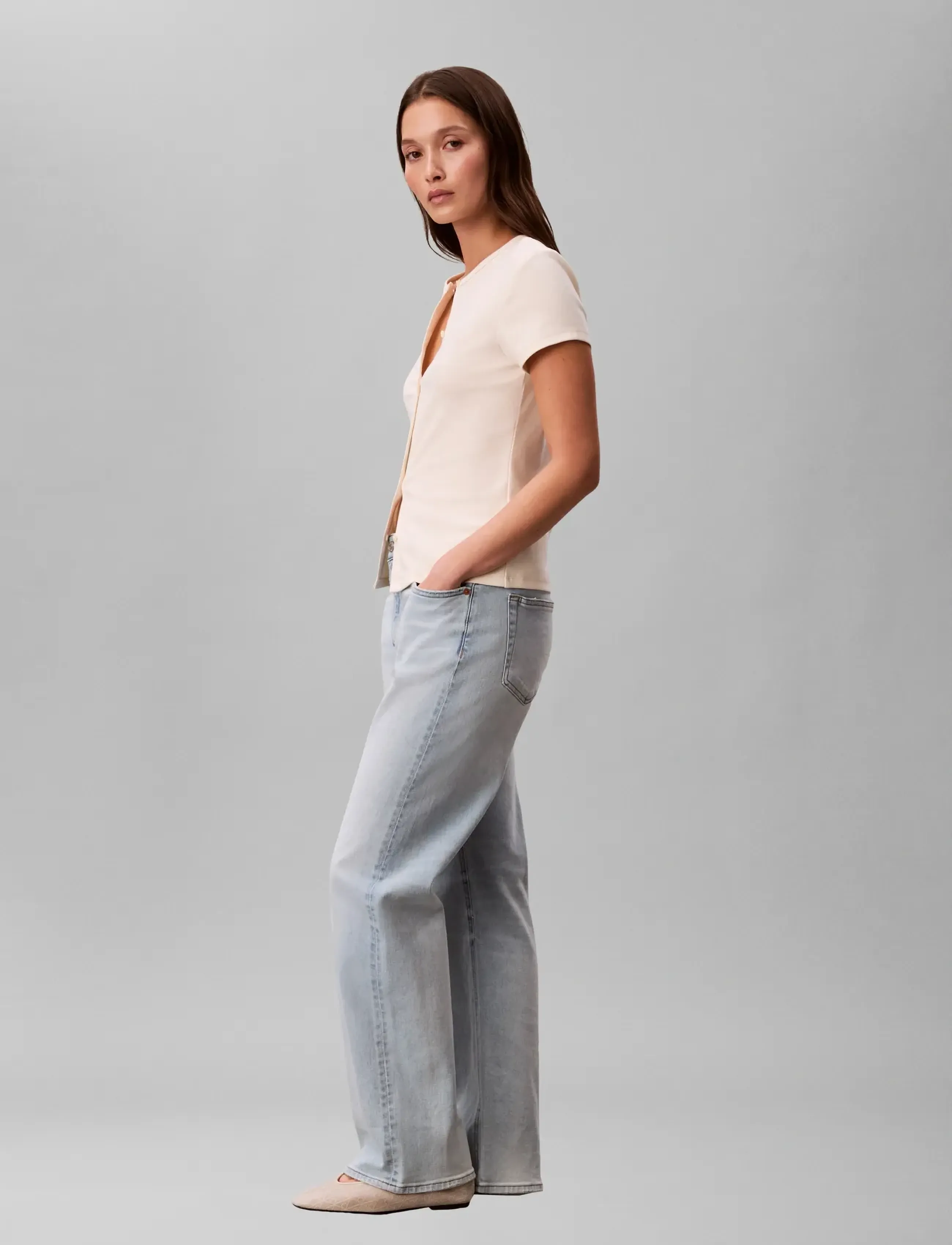 Calvin Klein Jeans Ss 1X1 Refined Rib Button Up Cre blusar dam – bild 5