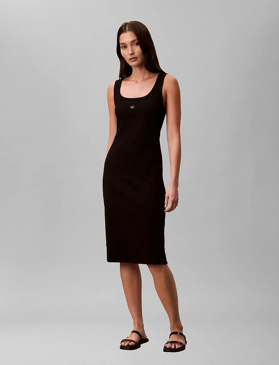 Calvin Klein Jeans - SL BABY RIB WOVEN LABEL SQUARE N - bodycon dresses - black - 0